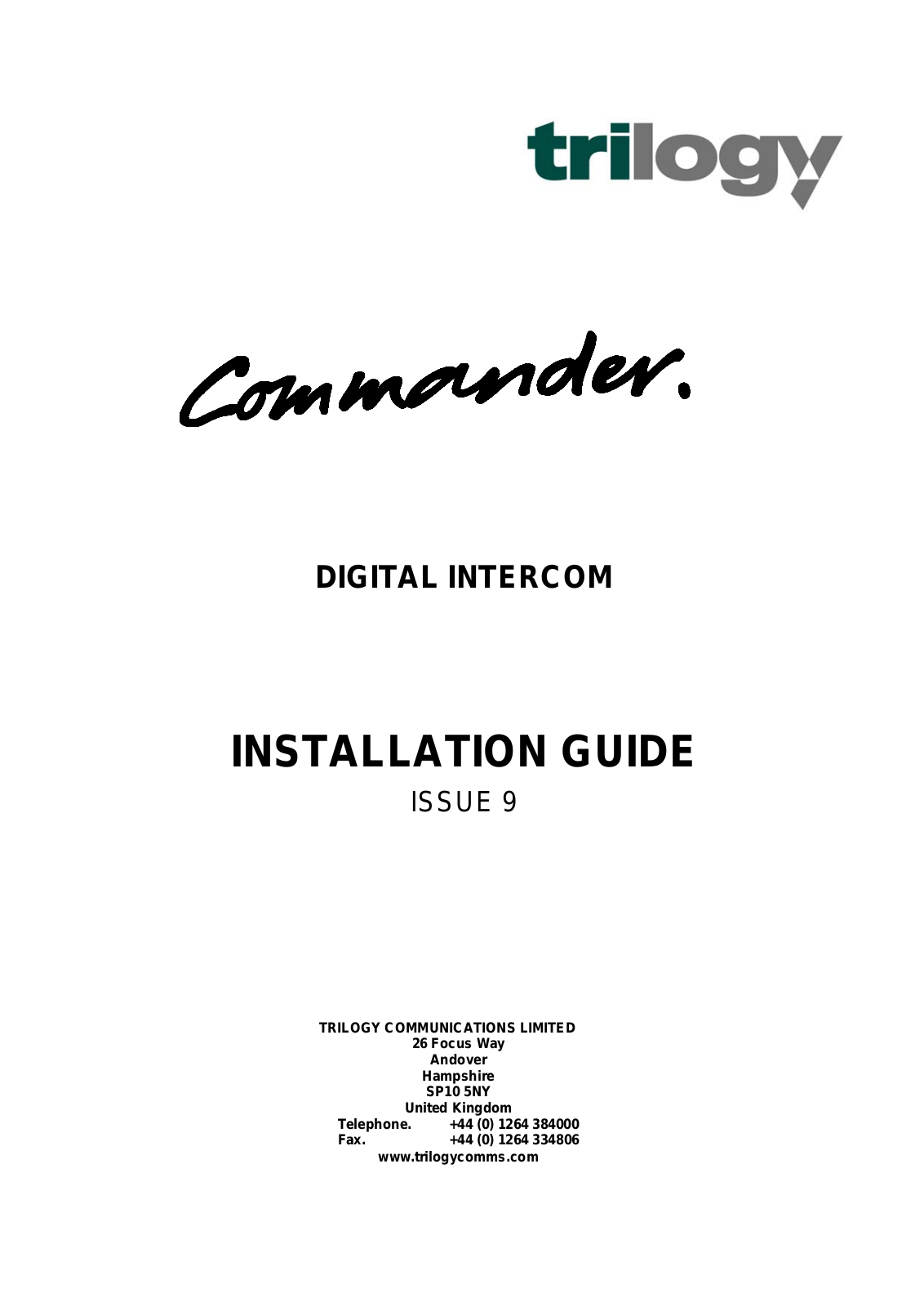 Trilogy Touch Technology Trilogy Commander Digital Intercom 9 User Manual