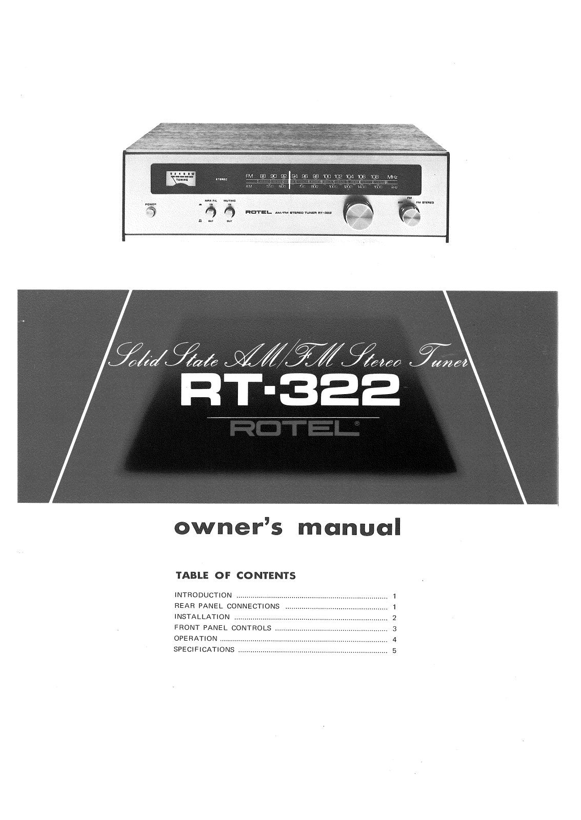 Rotel RT-322 User Manual