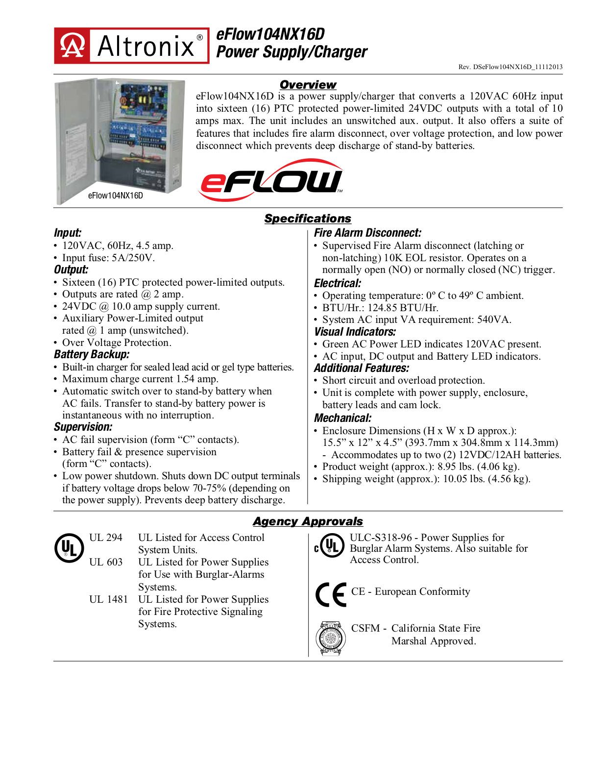 Altronix eFlow104NX16D Specsheet