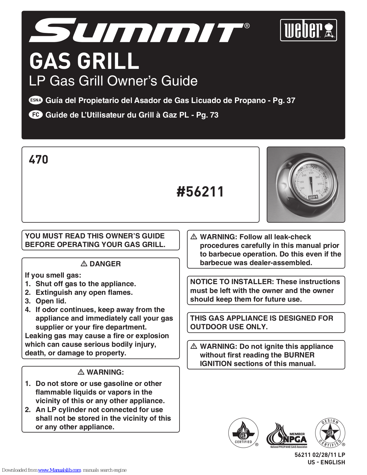 Weber SUMMIT 470 LP Owner's Manual