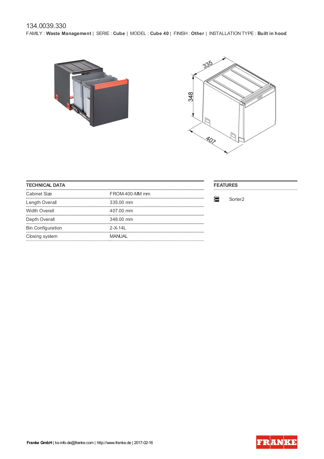 Franke 134.0039.330 Service Manual