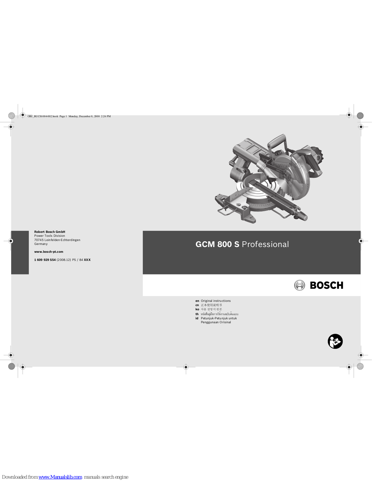 Bosch GCM 800 S Professional Original Instructions Manual