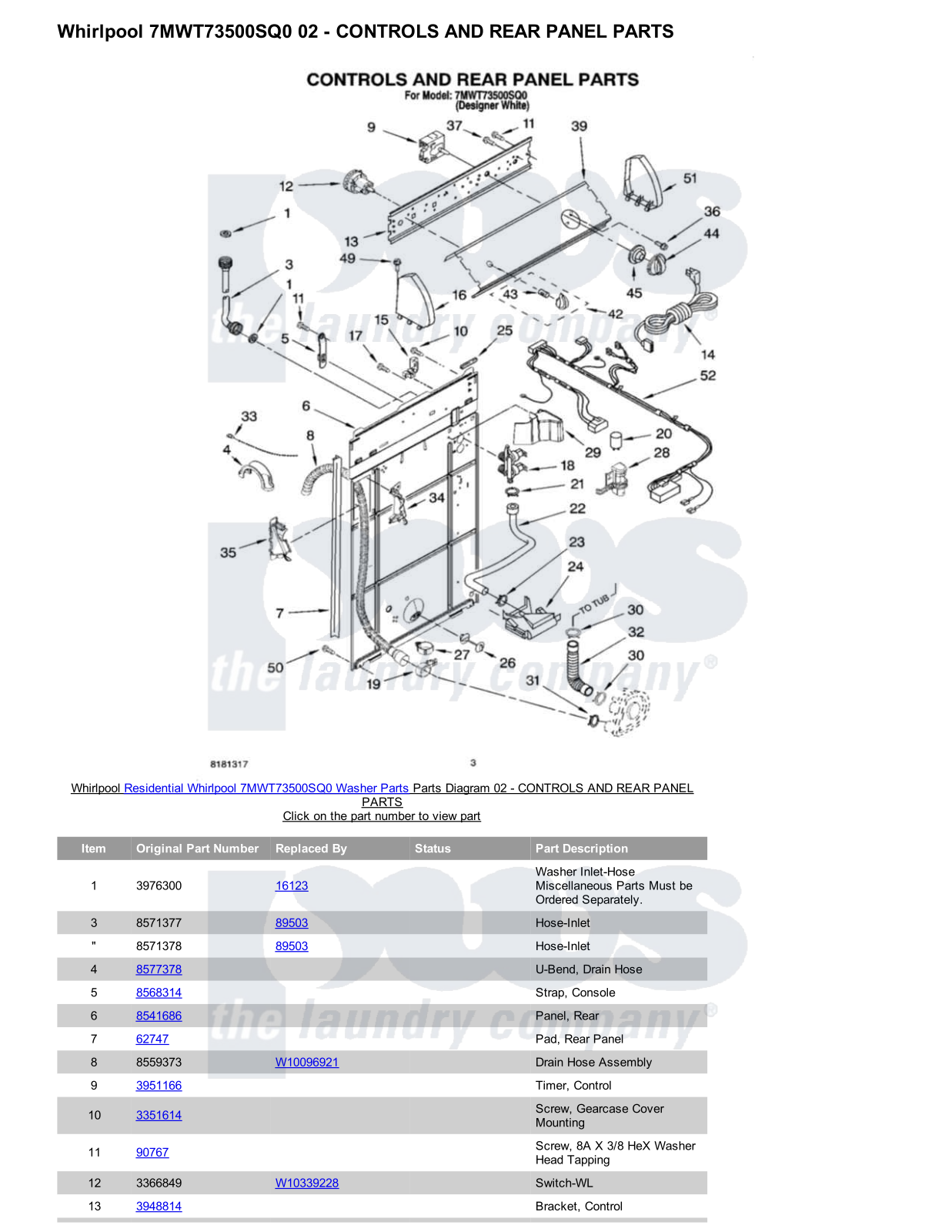 Whirlpool 7MWT73500SQ0 Parts Diagram