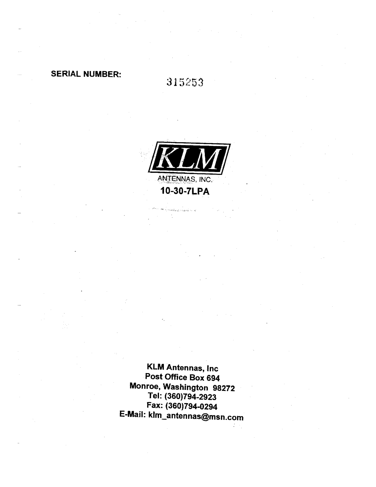 KLM 10-30-7LPA Service manual