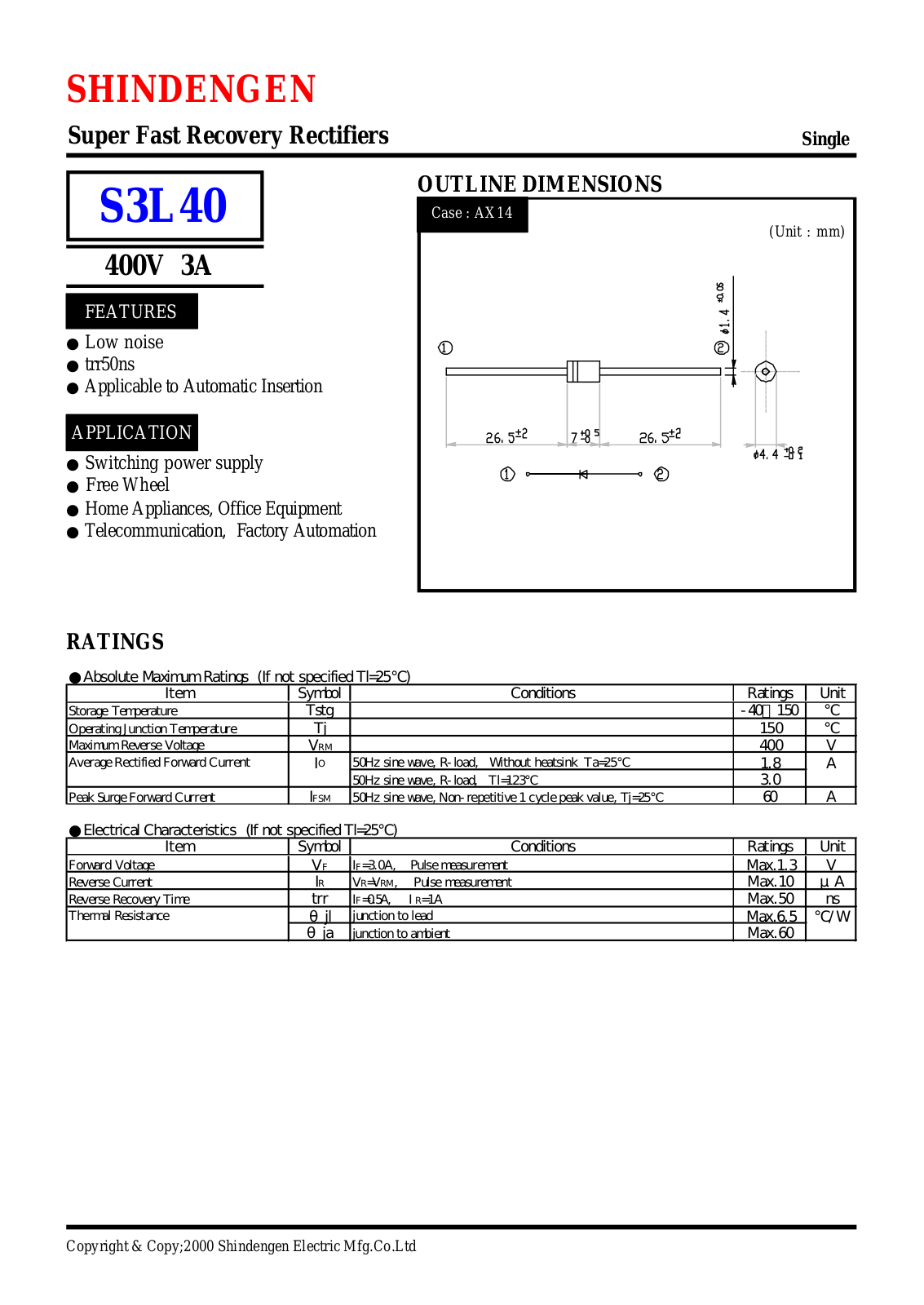 Shindengen Electric Manufacturing Company Ltd S3L40 Datasheet