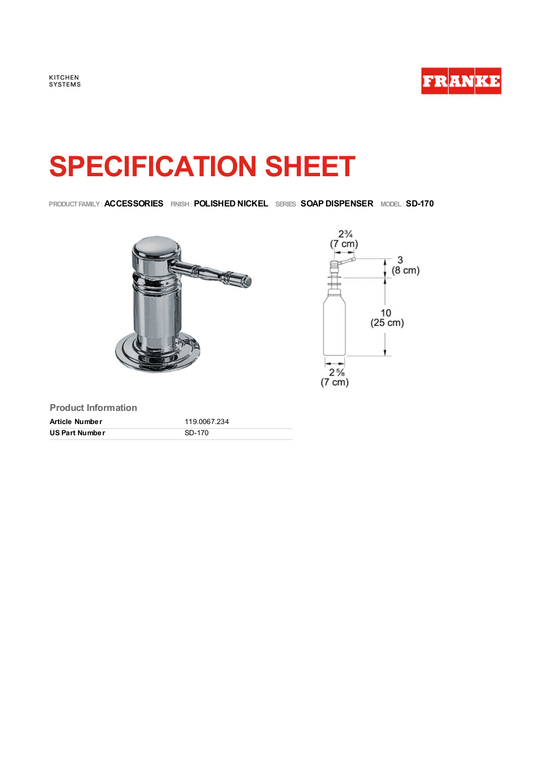 Franke Foodservice SD-170 User Manual