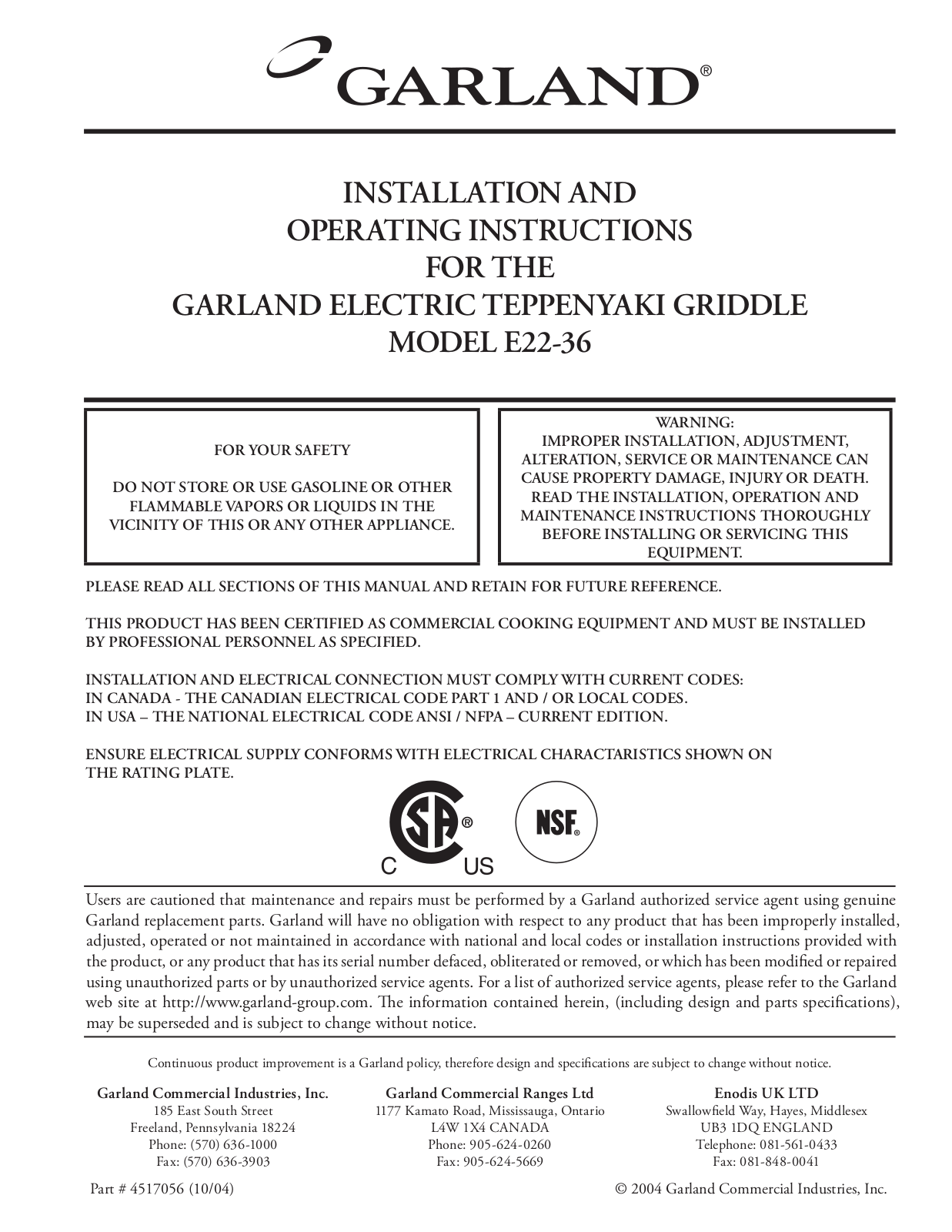 Garland E22-36 User Manual