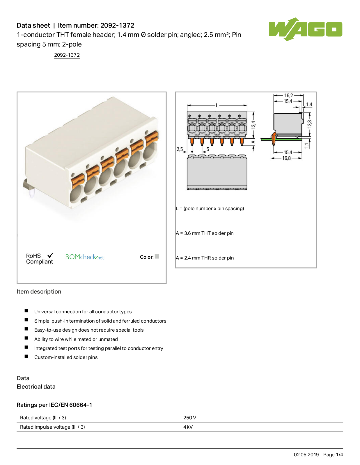 Wago 2092-1372 Data Sheet