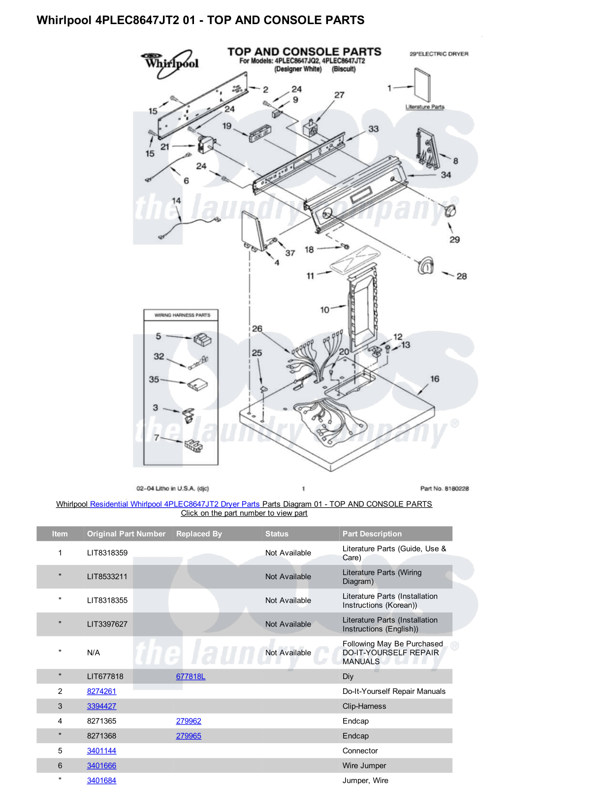 Whirlpool 4PLEC8647JT2 Parts Diagram