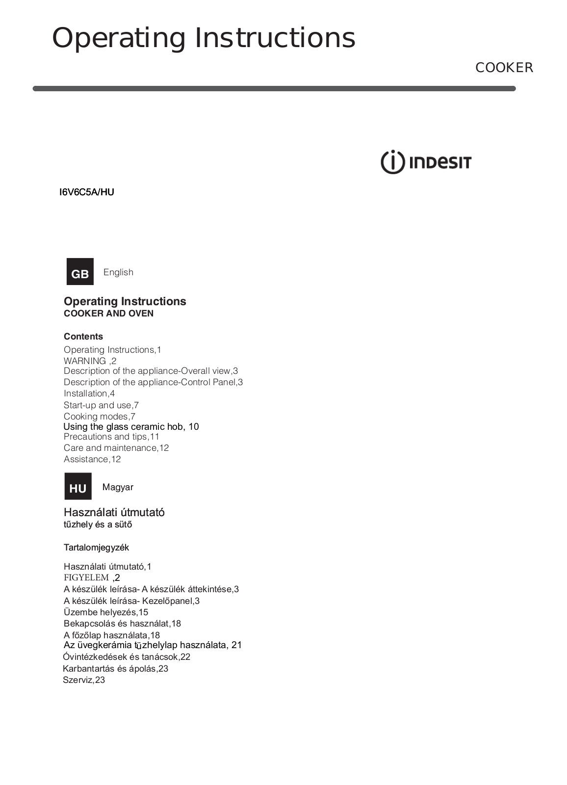 INDESIT I6V6C5A(W)/HU User Manual