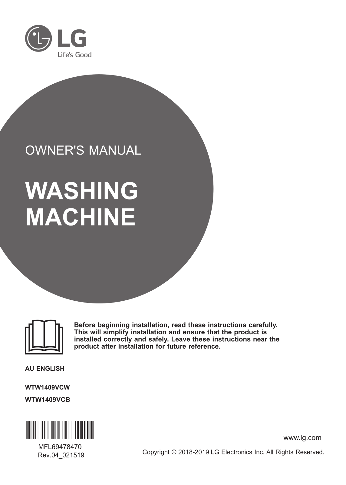 LG WTW1409VCB Owner’s Manual