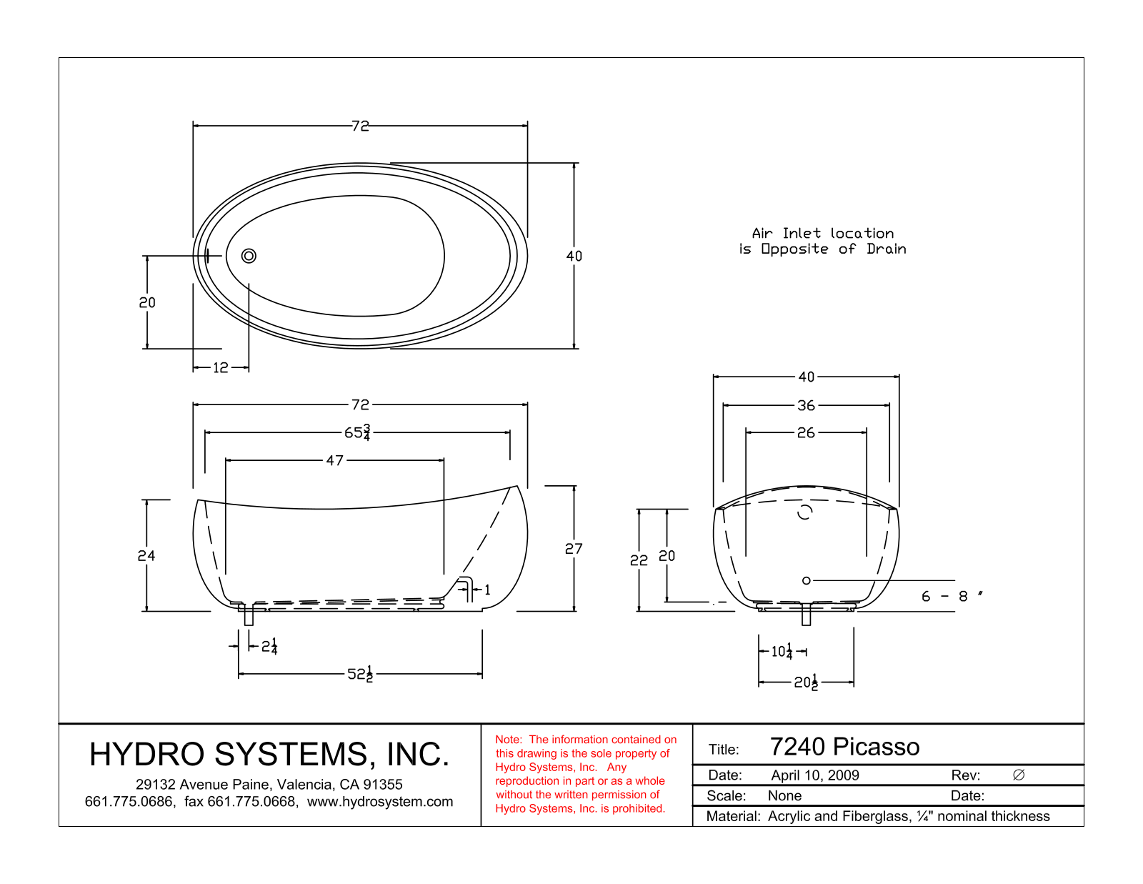 Hydro Systems Picasso 7240 Shematics