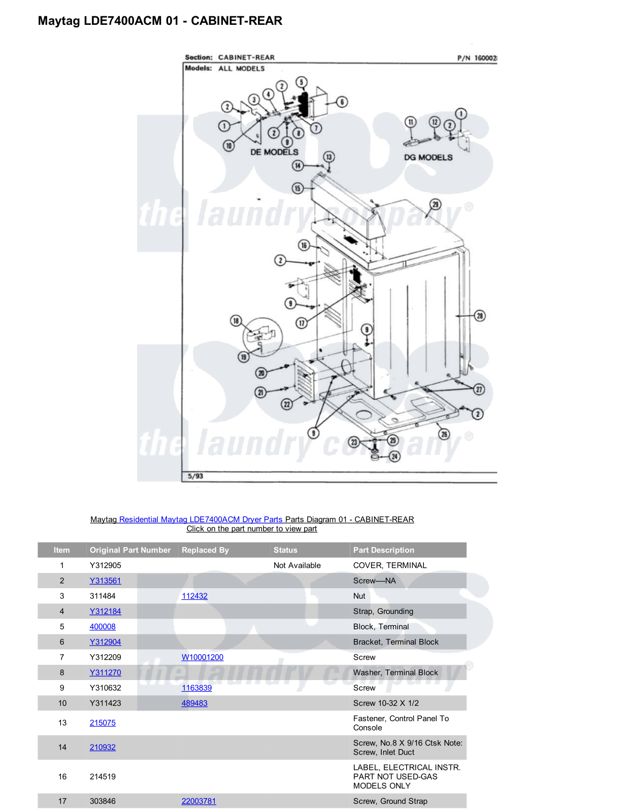 Maytag LDE7400ACM Parts Diagram