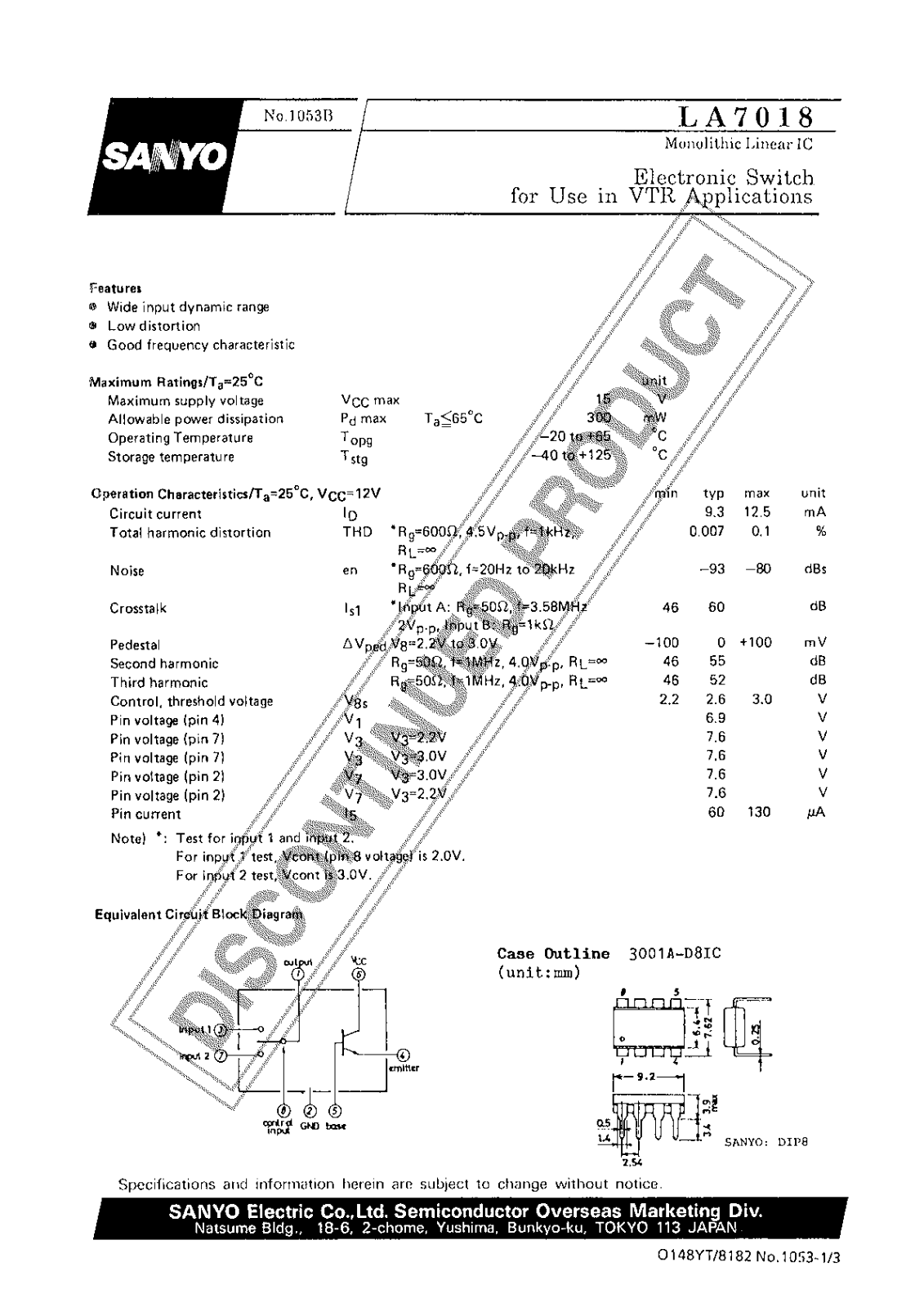 Sanyo LA7018 Specifications