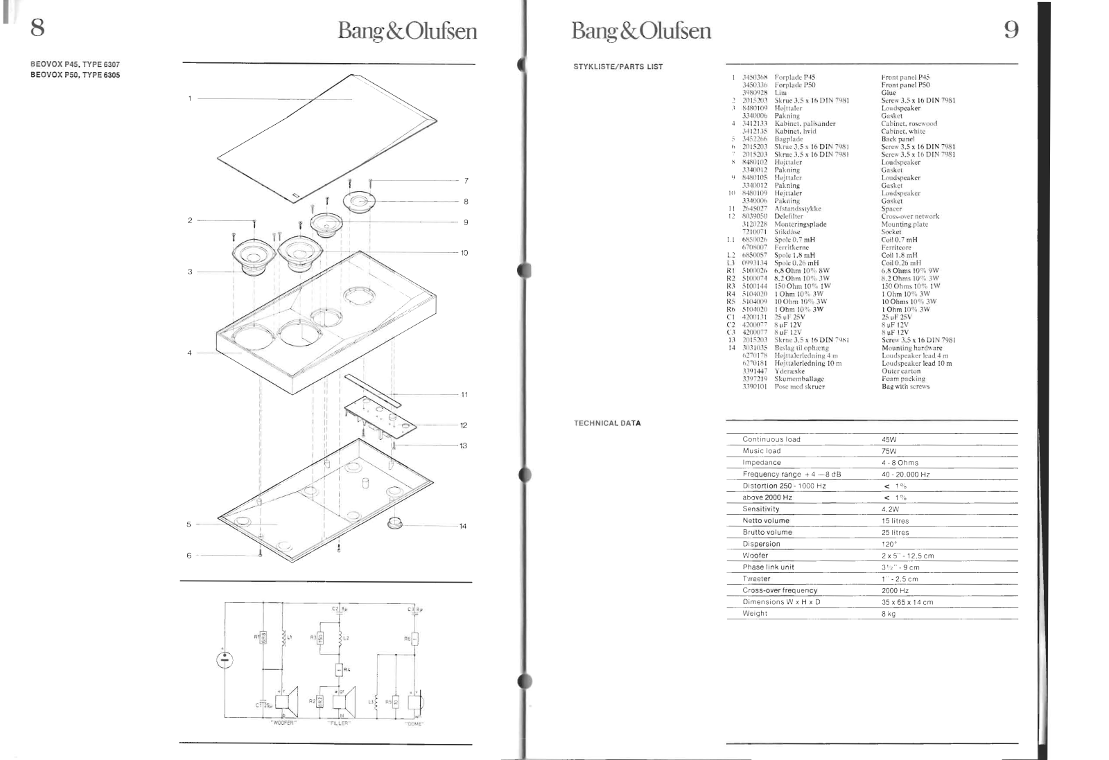 Bang Olufsen P-50, P-45 Schematic