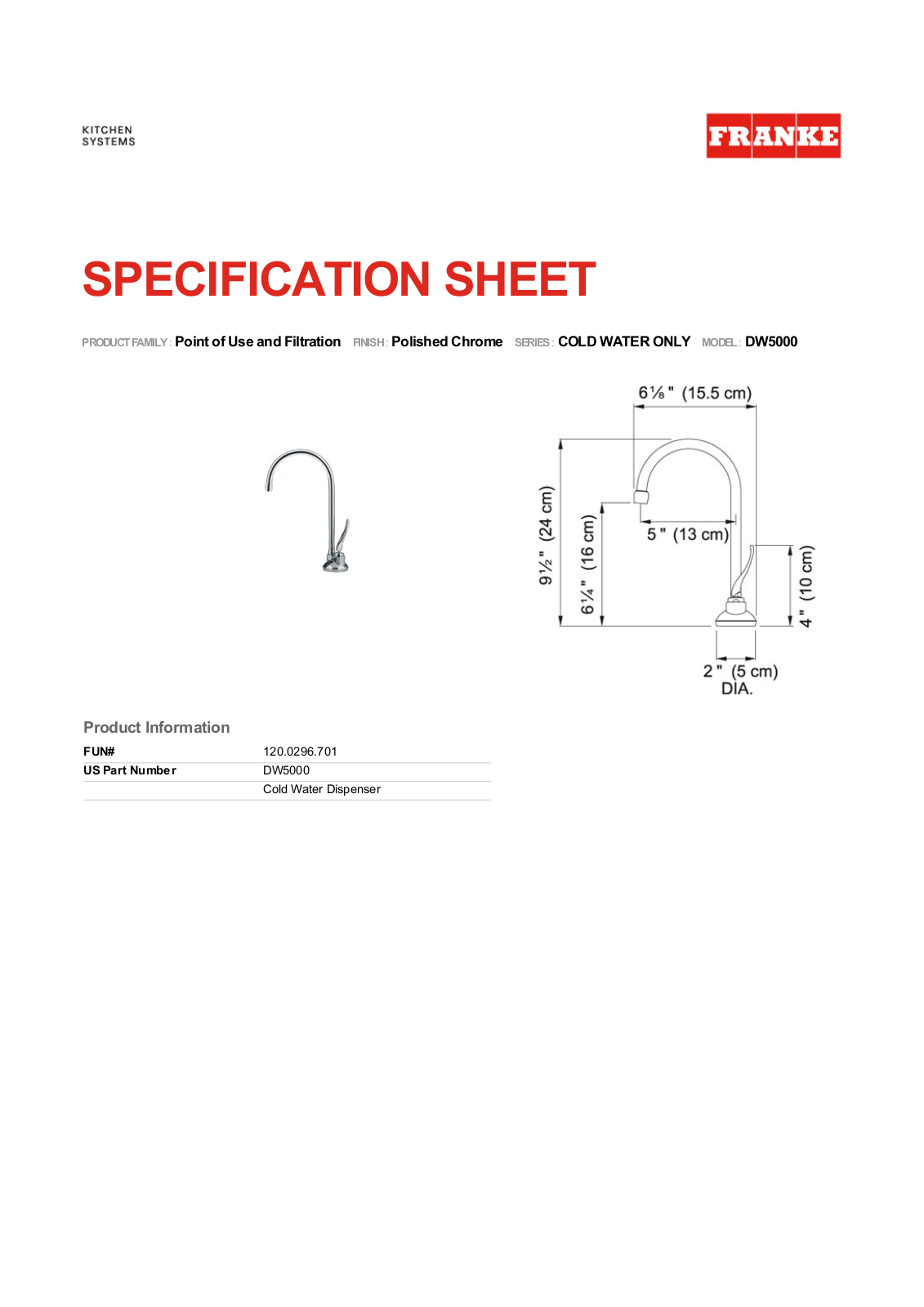 Franke DW5000FRC Specs