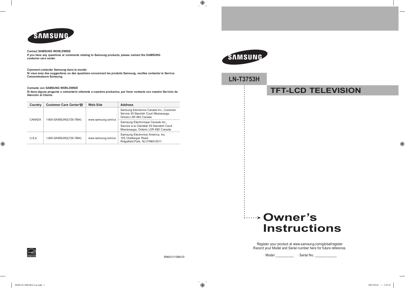 SAMSUNG LN-T3753H User Manual