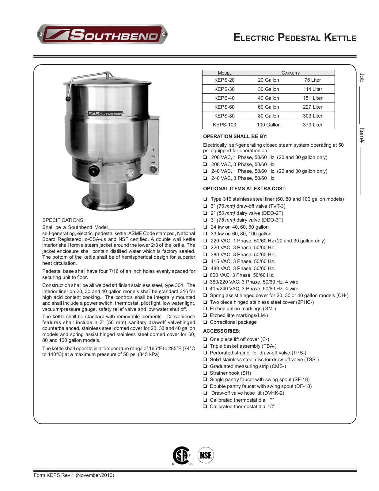 Southbend KEPS-20, KEPS-30, KEPS-40, KEPS-60, KEPS-80 General Manual