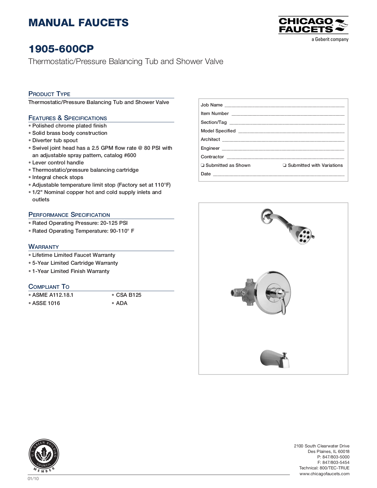 Chicago Faucet 1905-600 Specifications