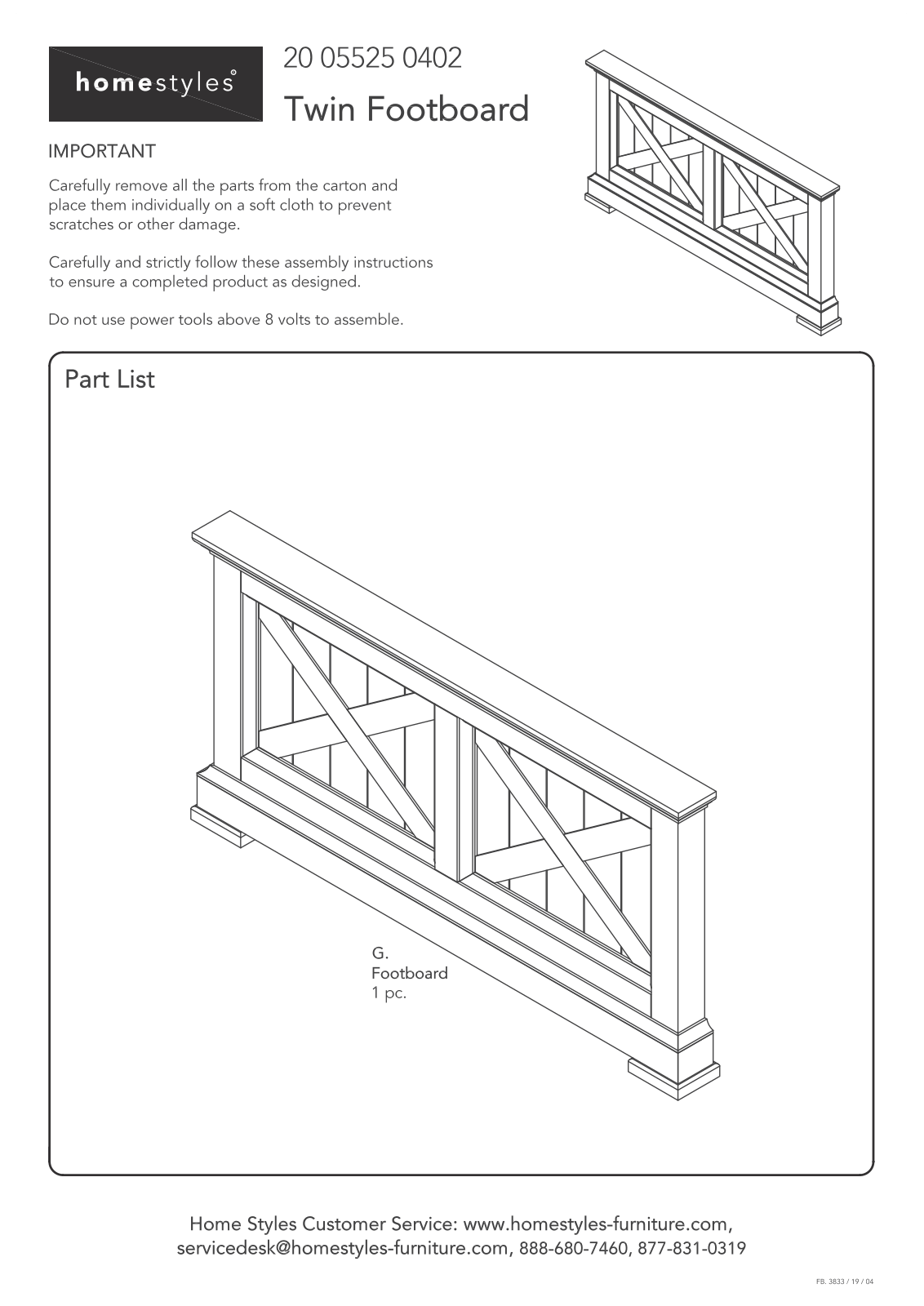 Homestyles 20 05525 0402 Assembly Instructions