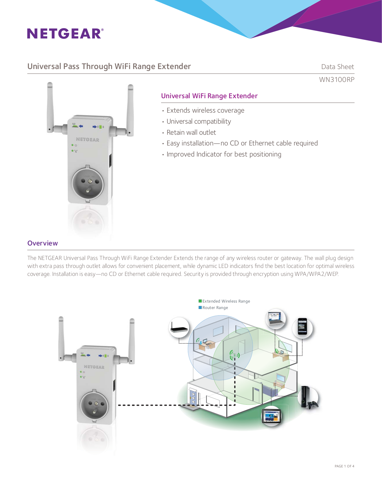 Netgear WN3100RP Data Sheet