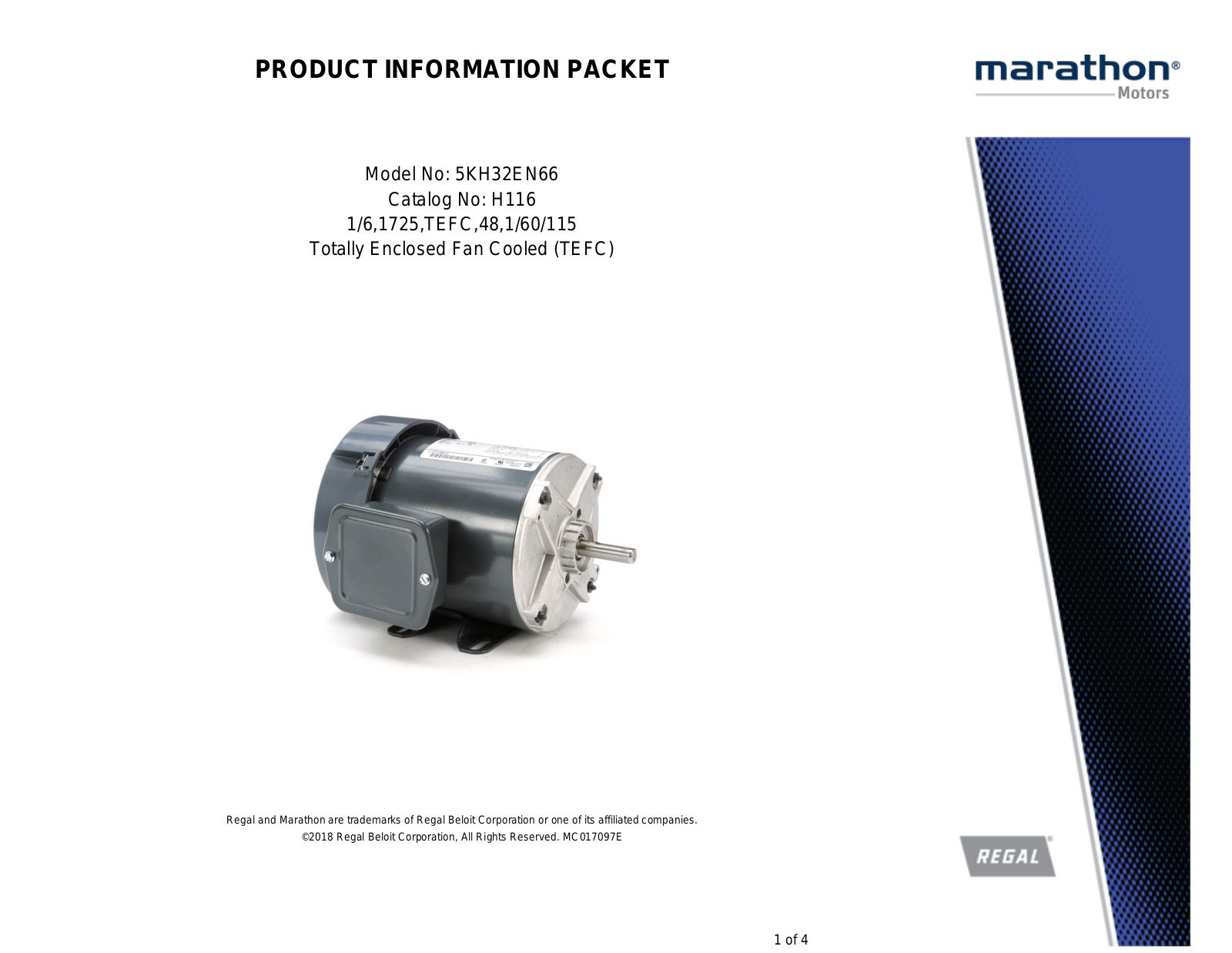 Marathon Electric 5KH32EN66 Product Information Packet