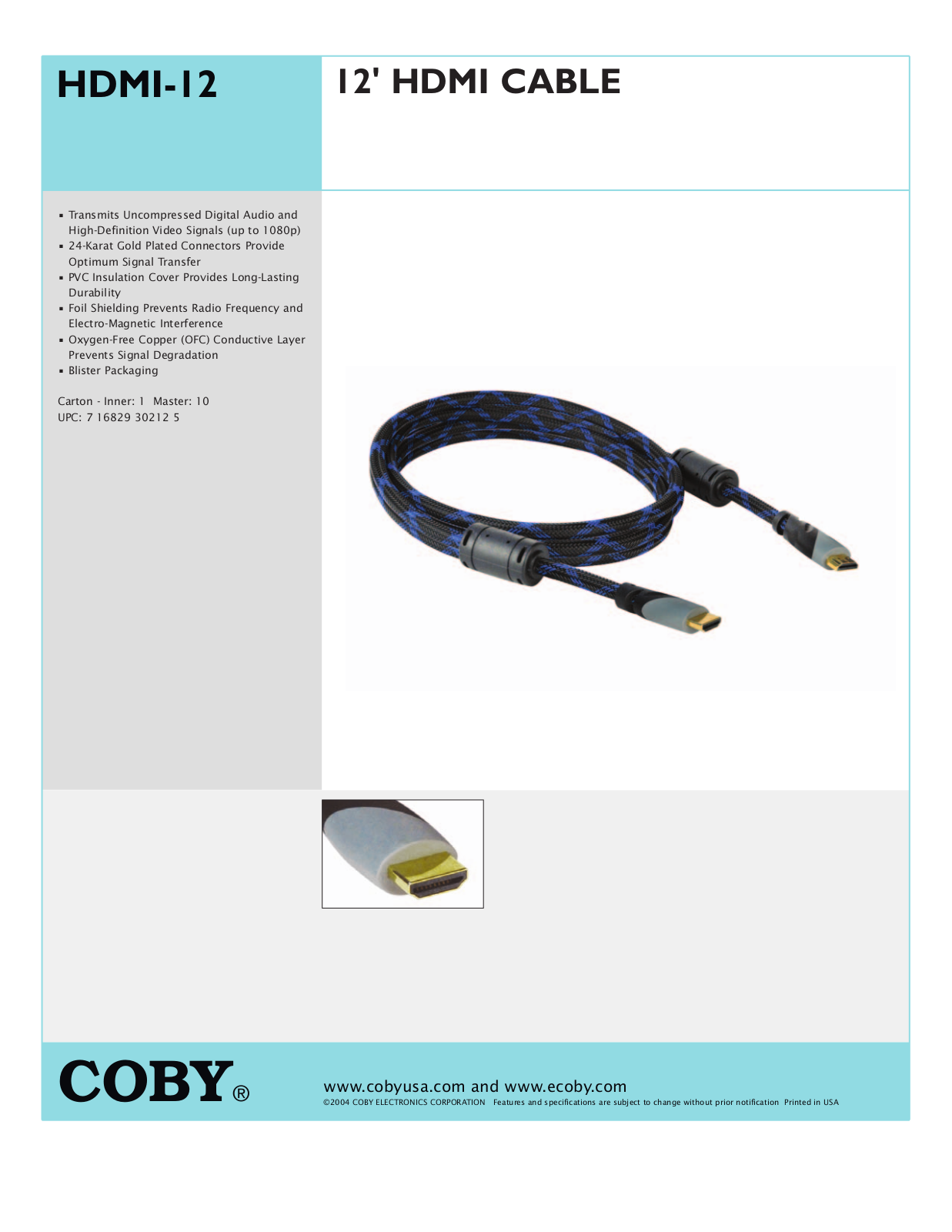 COBY electronic HDMI-12 User Manual