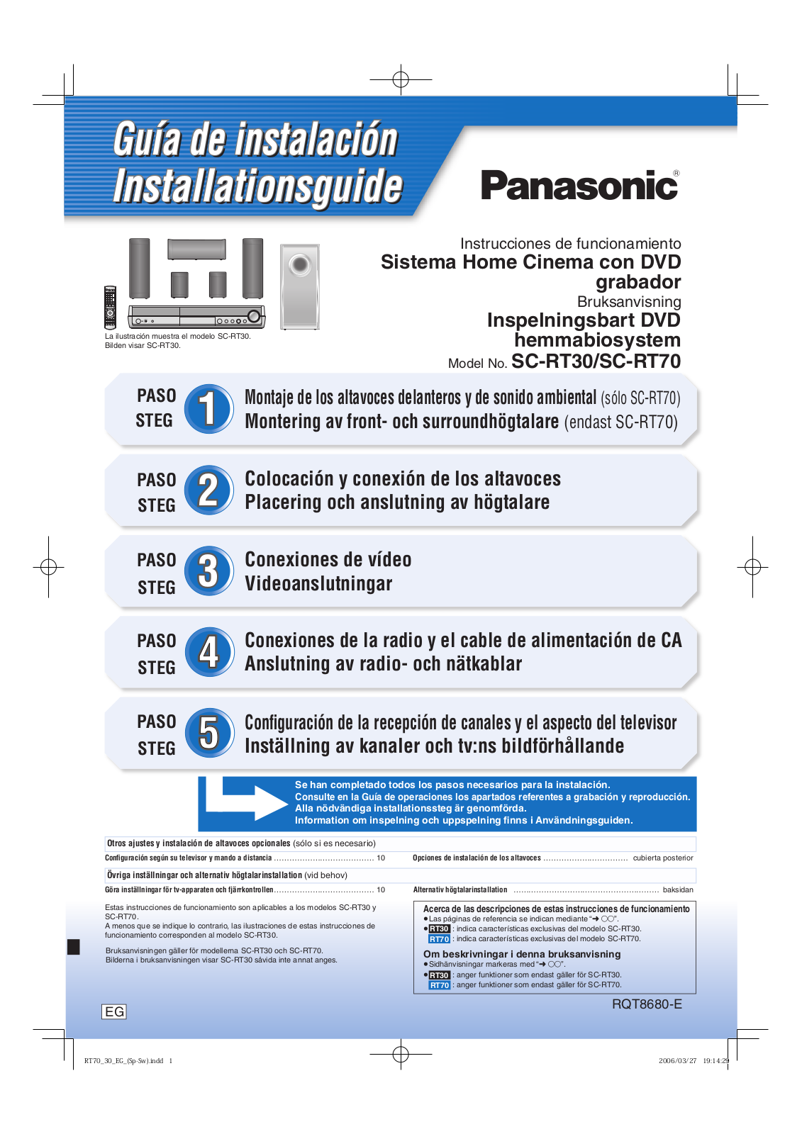 Panasonic SC-RT30, SC-RT70 Quick installation guide