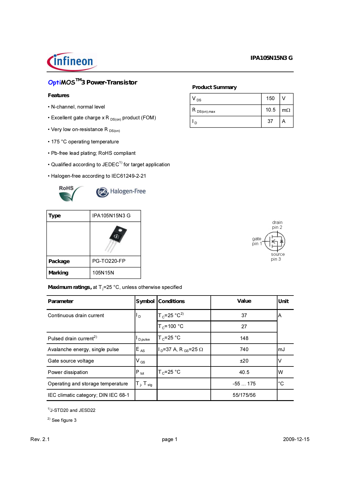 Datasheet ipa105n15n3g_rev2.1 Datasheet - ManualMachine.com