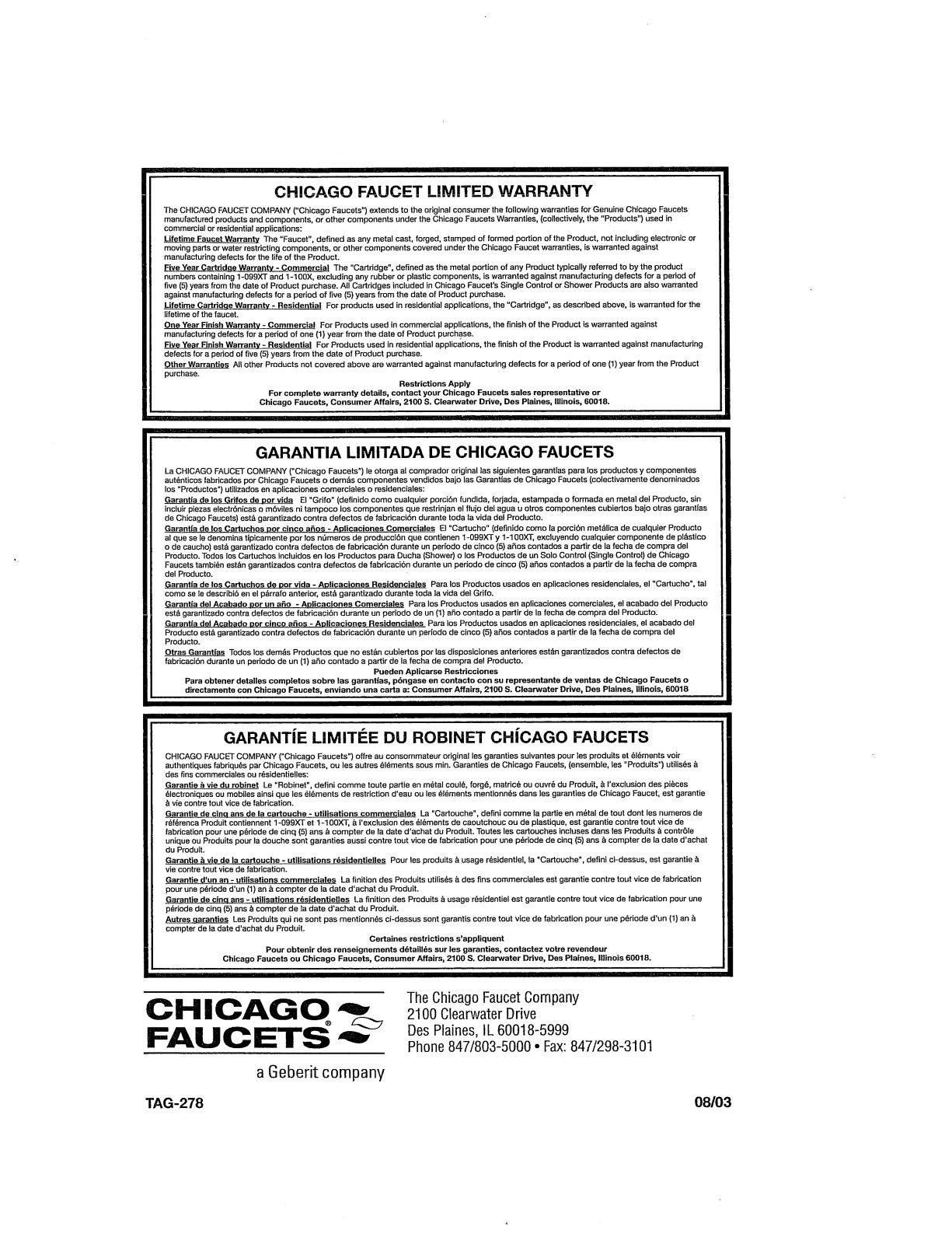 Chicago Faucet 620-CP Installation Manual