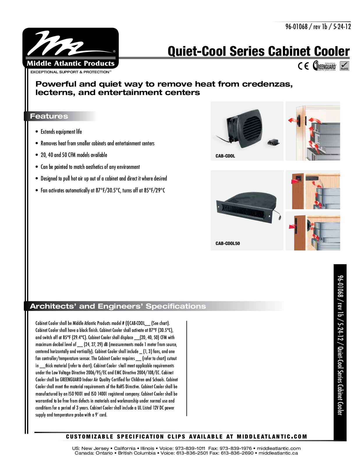 Middle Atlantic CAB-COOL50 Specifications