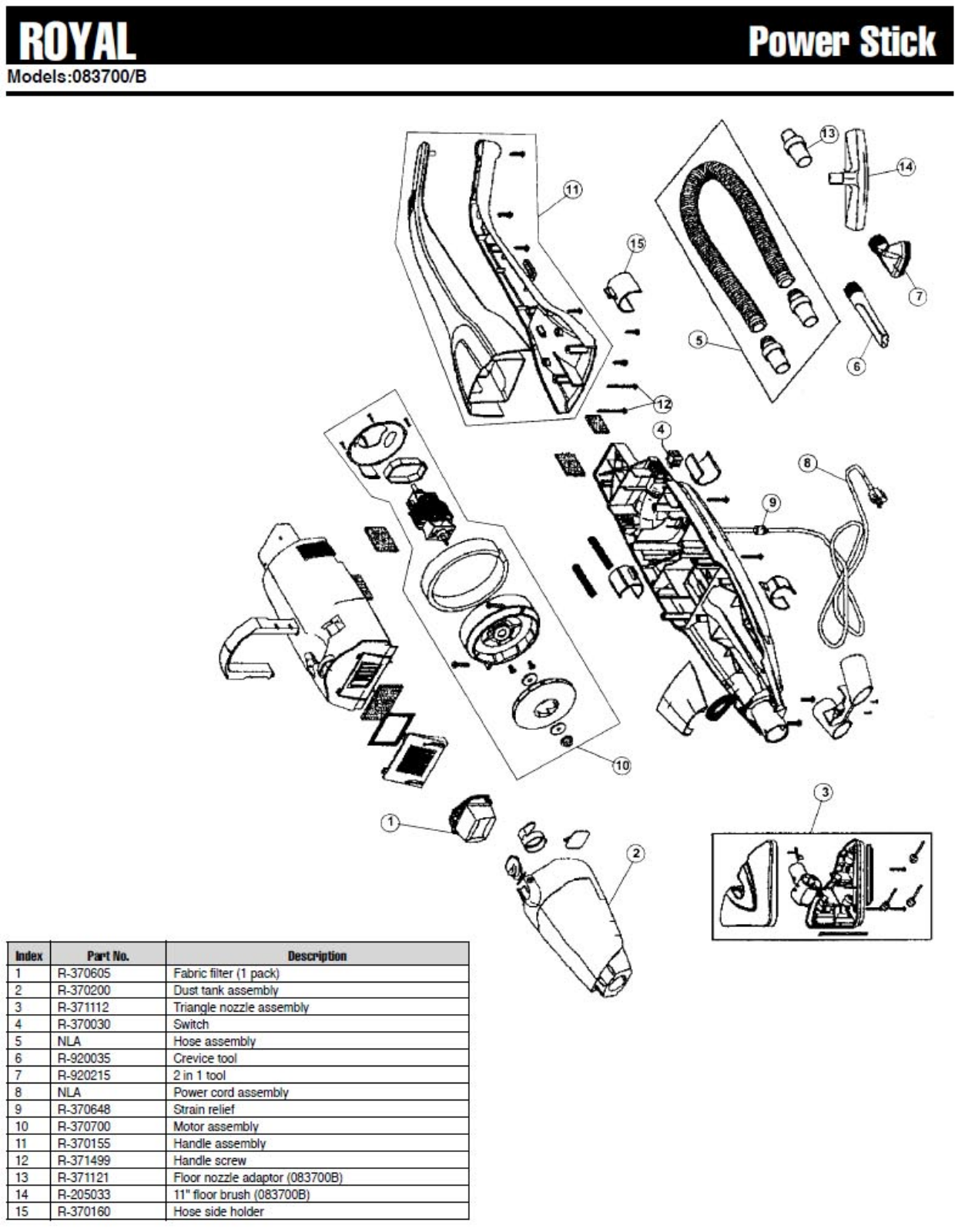 Royal 083700b Parts List