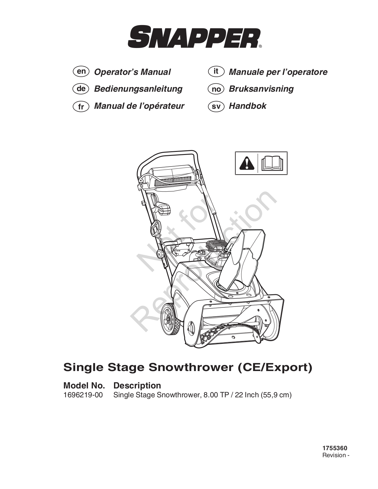 Snapper 1696219-00 Operator's Manual