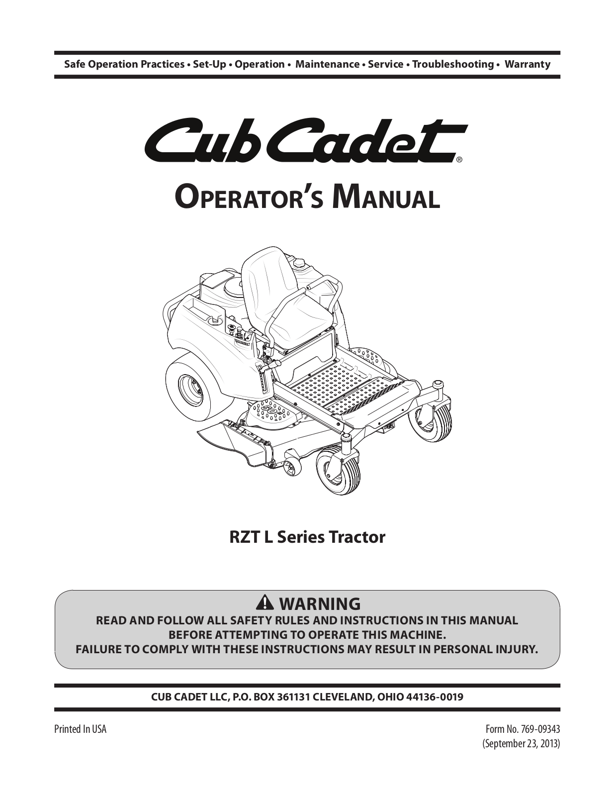 Cub cadet RZT L54, RZT L46, RZT L50, RZT L42 User Manual