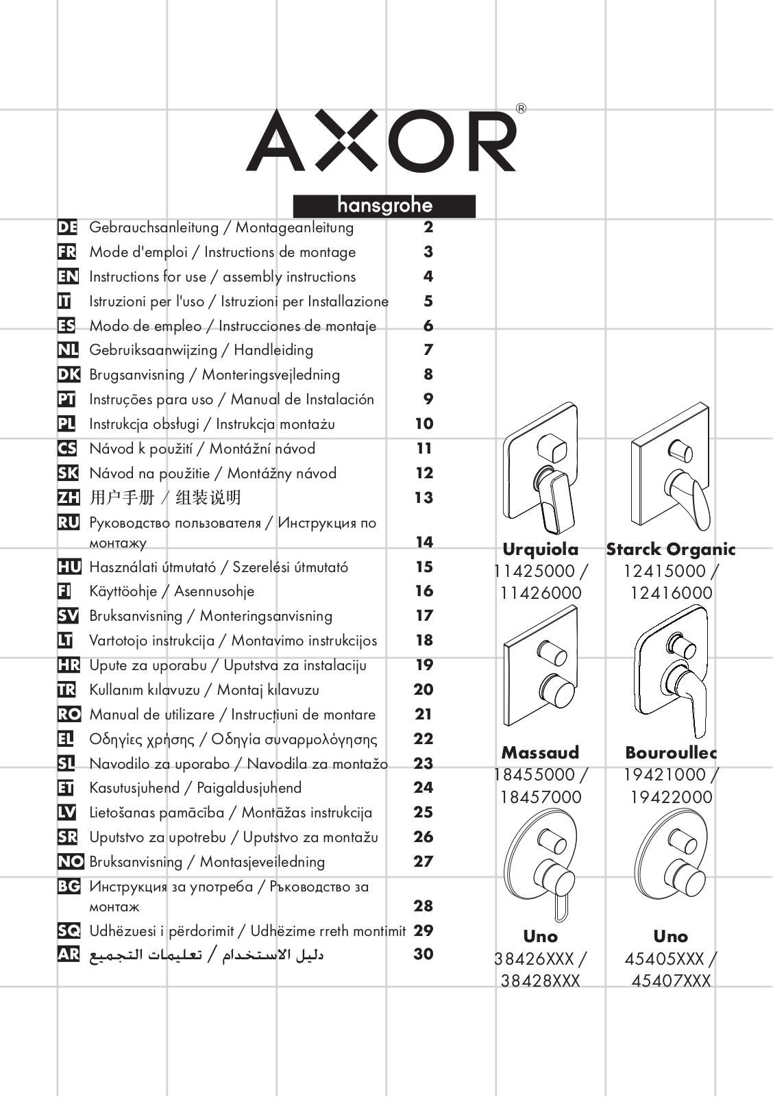 Hans Grohe 12415000, 12416000, 18455000, 18457000, 19421000 Instructions For Use/assembly Instructions