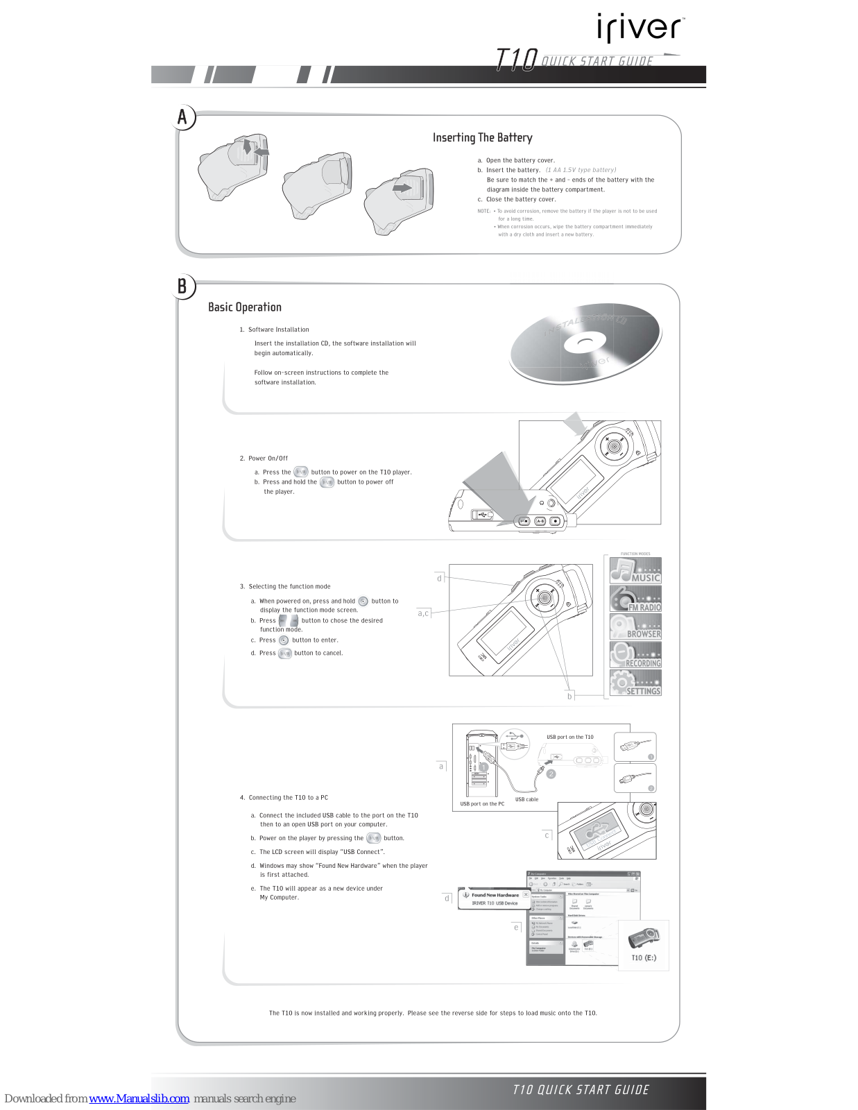 IRiver T10 1GB, T10 2GB, T10 512MB, T10 Quick Start Manual