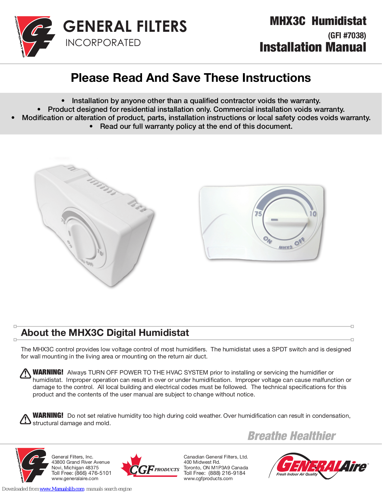 General Filters MHX3C Installation Manual