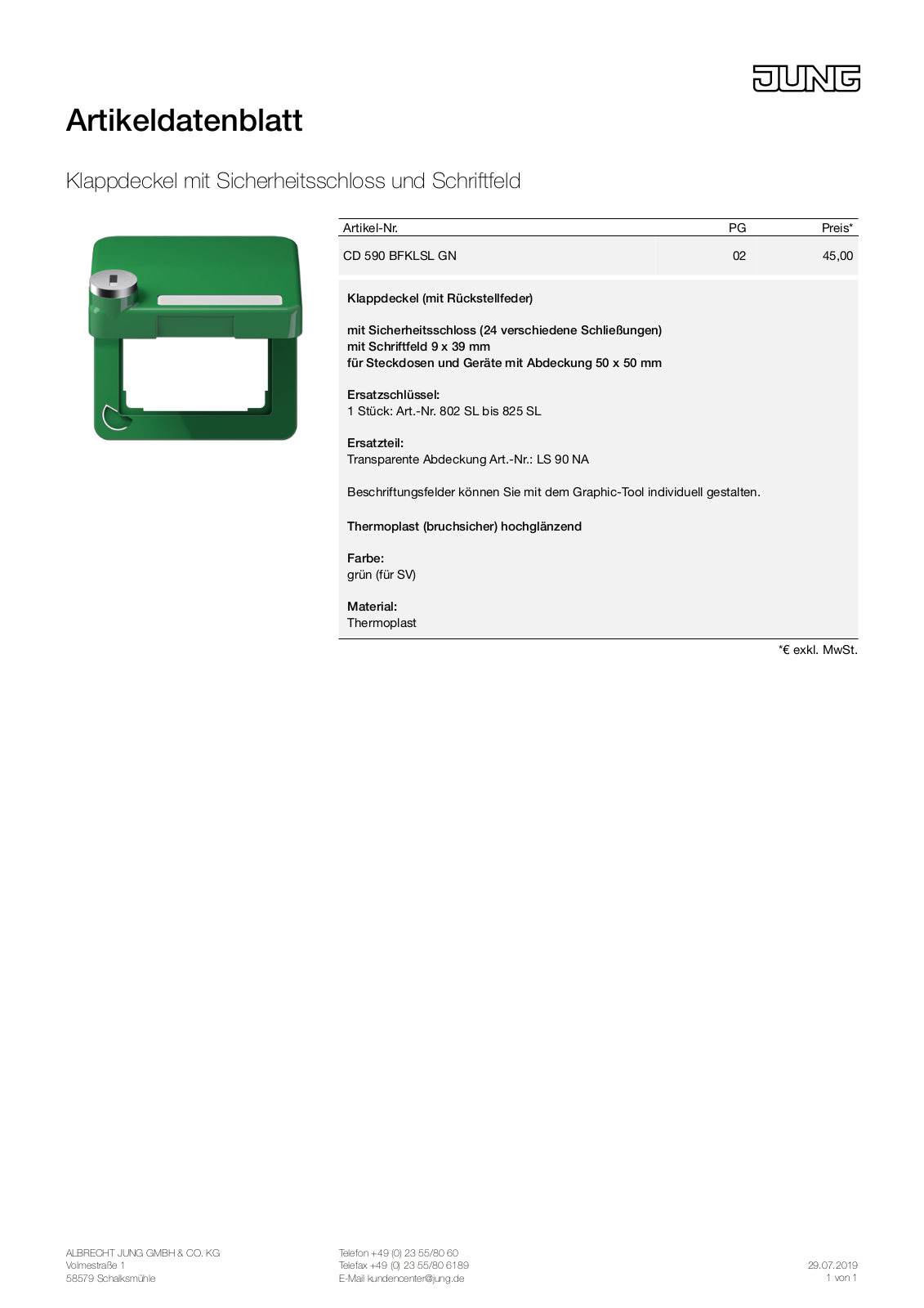 Jung CD 590 BFKLSL GN User Manual