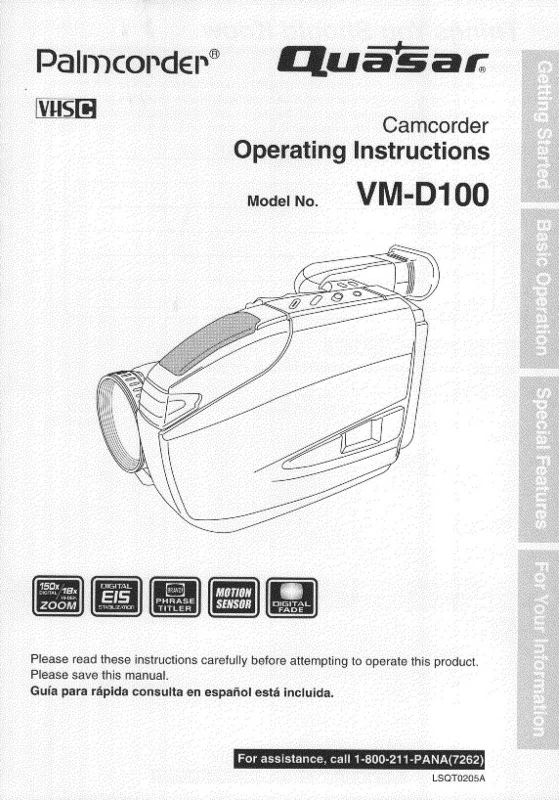 Panasonic vm-d100 Operation Manual