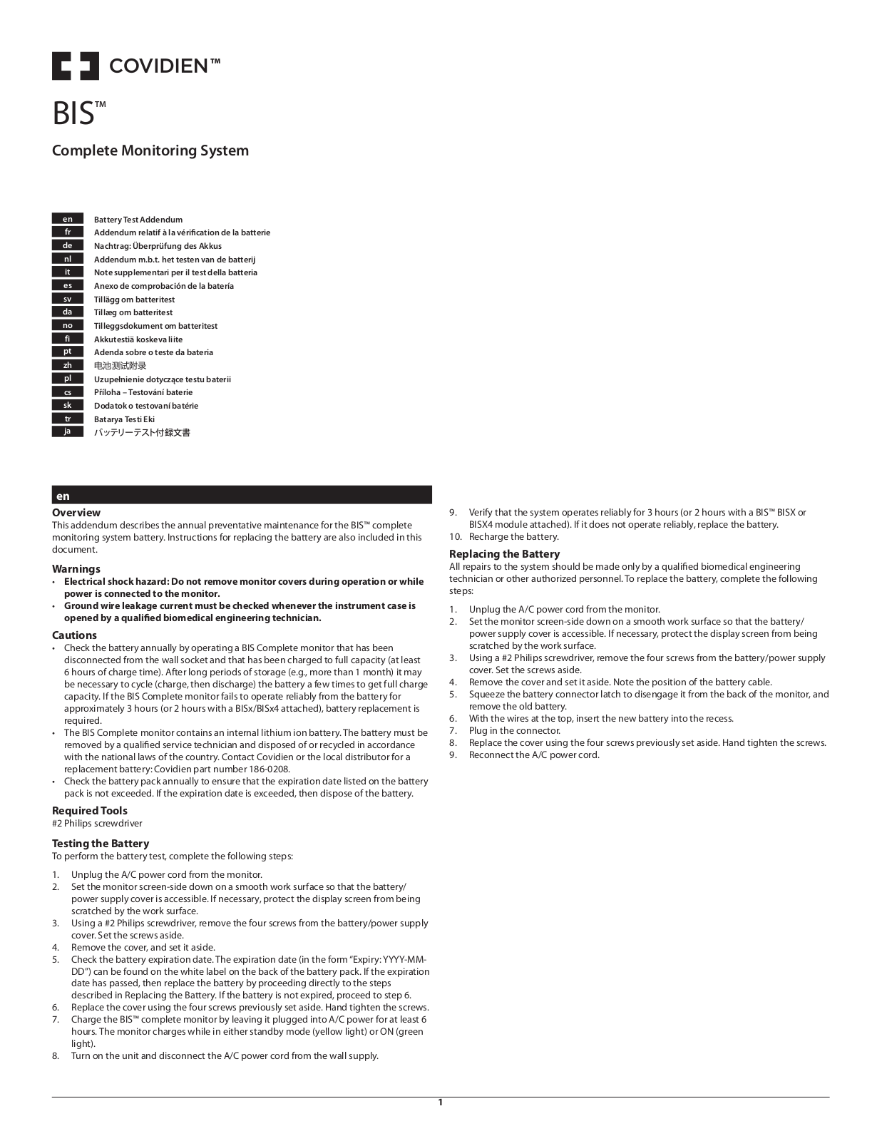 Covidien BIS Series Testing Instructions