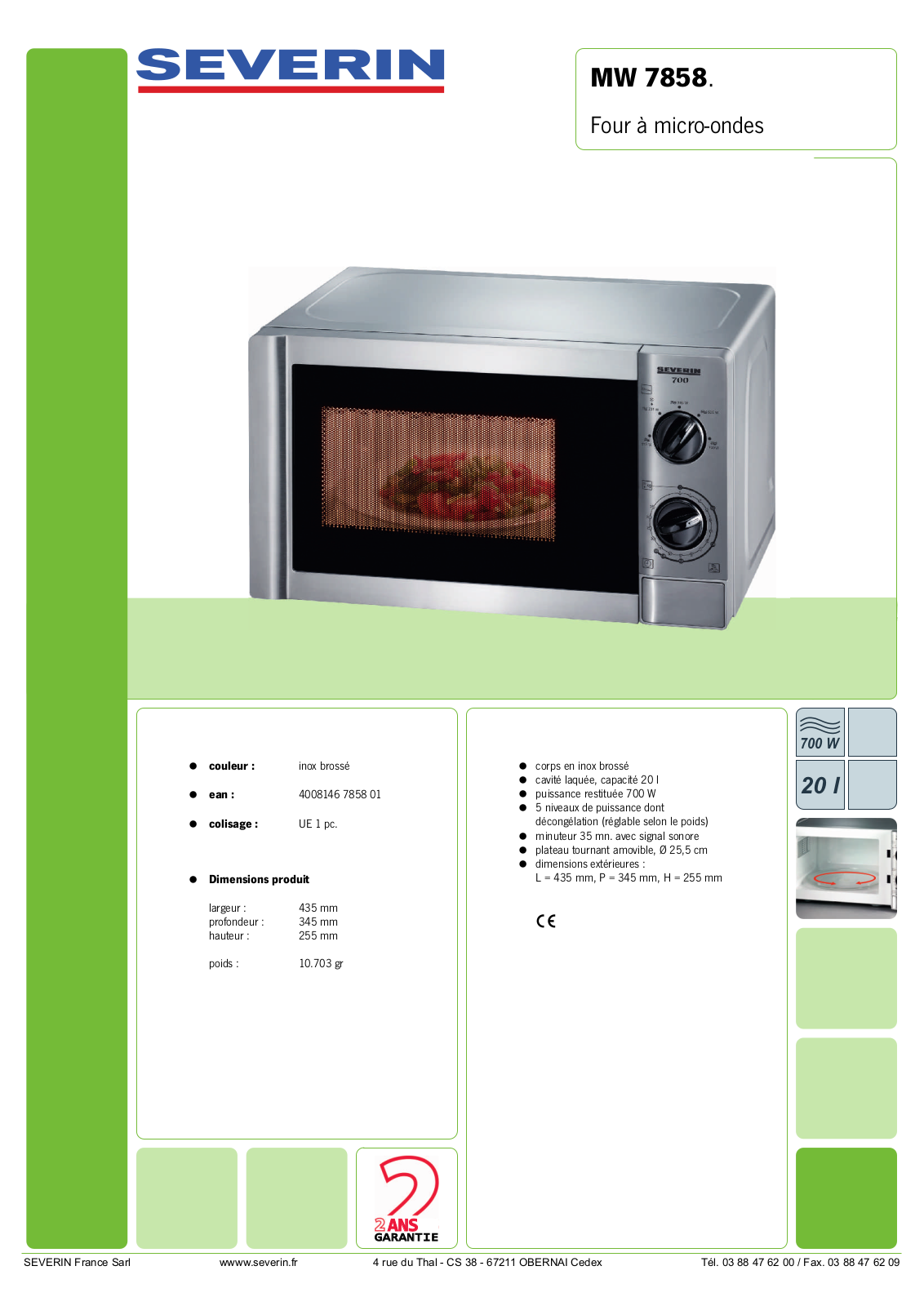 Severin MW 7858 PRODUCT SHEET