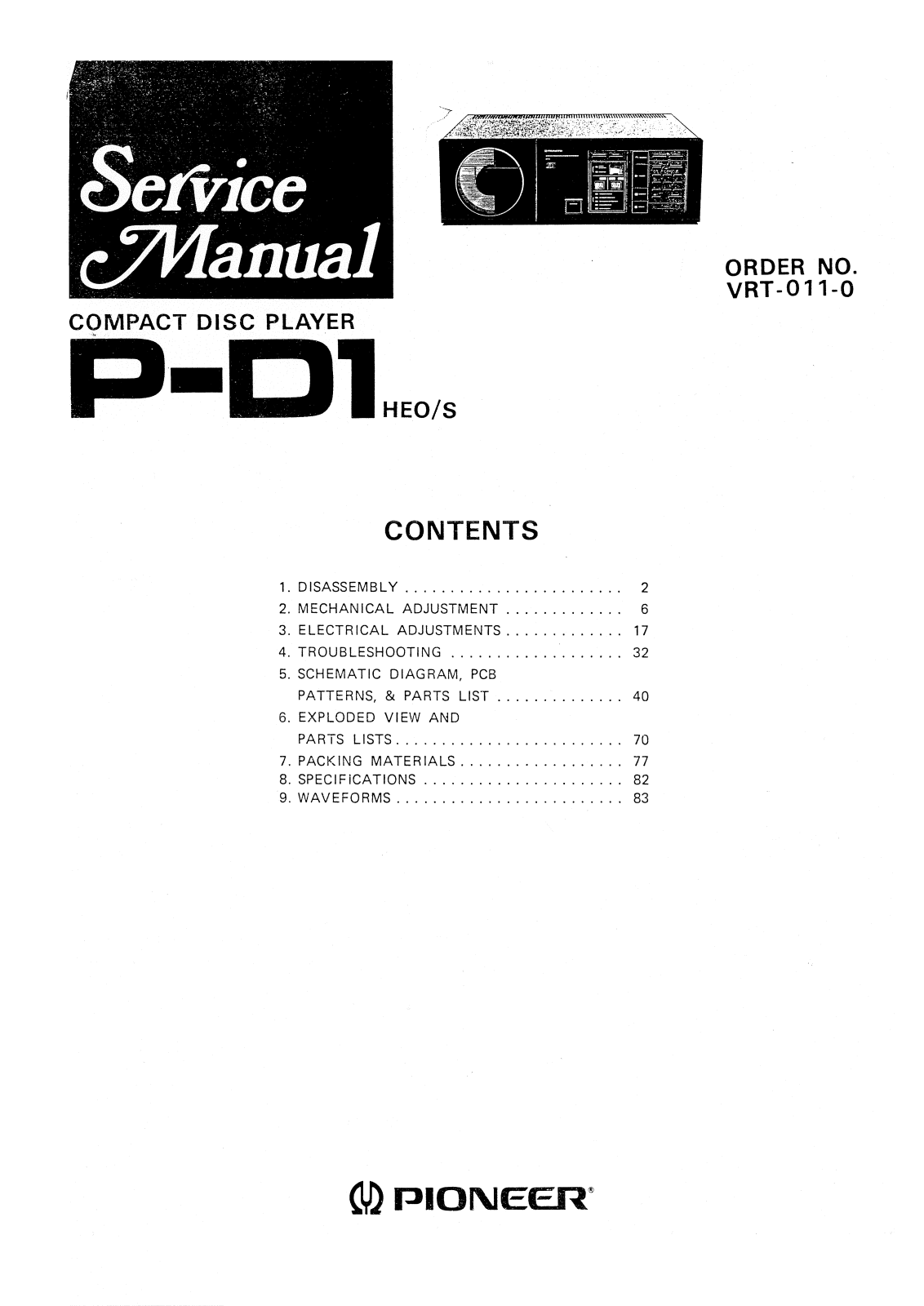 Pioneer p-d1 service manual