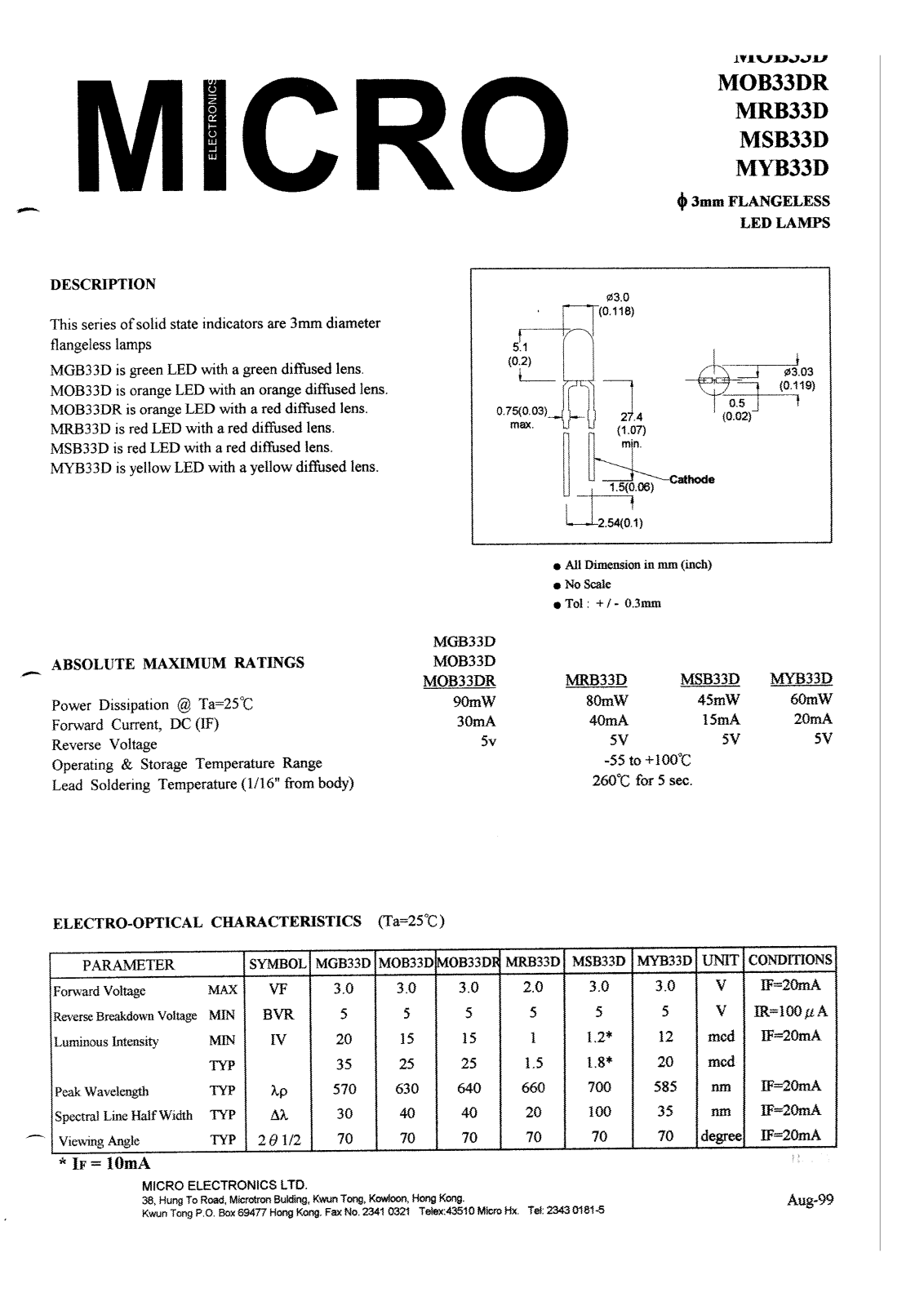 MICRO MSB33D, MOB33D, MOB33DR, MGB33D, MYB33D Datasheet