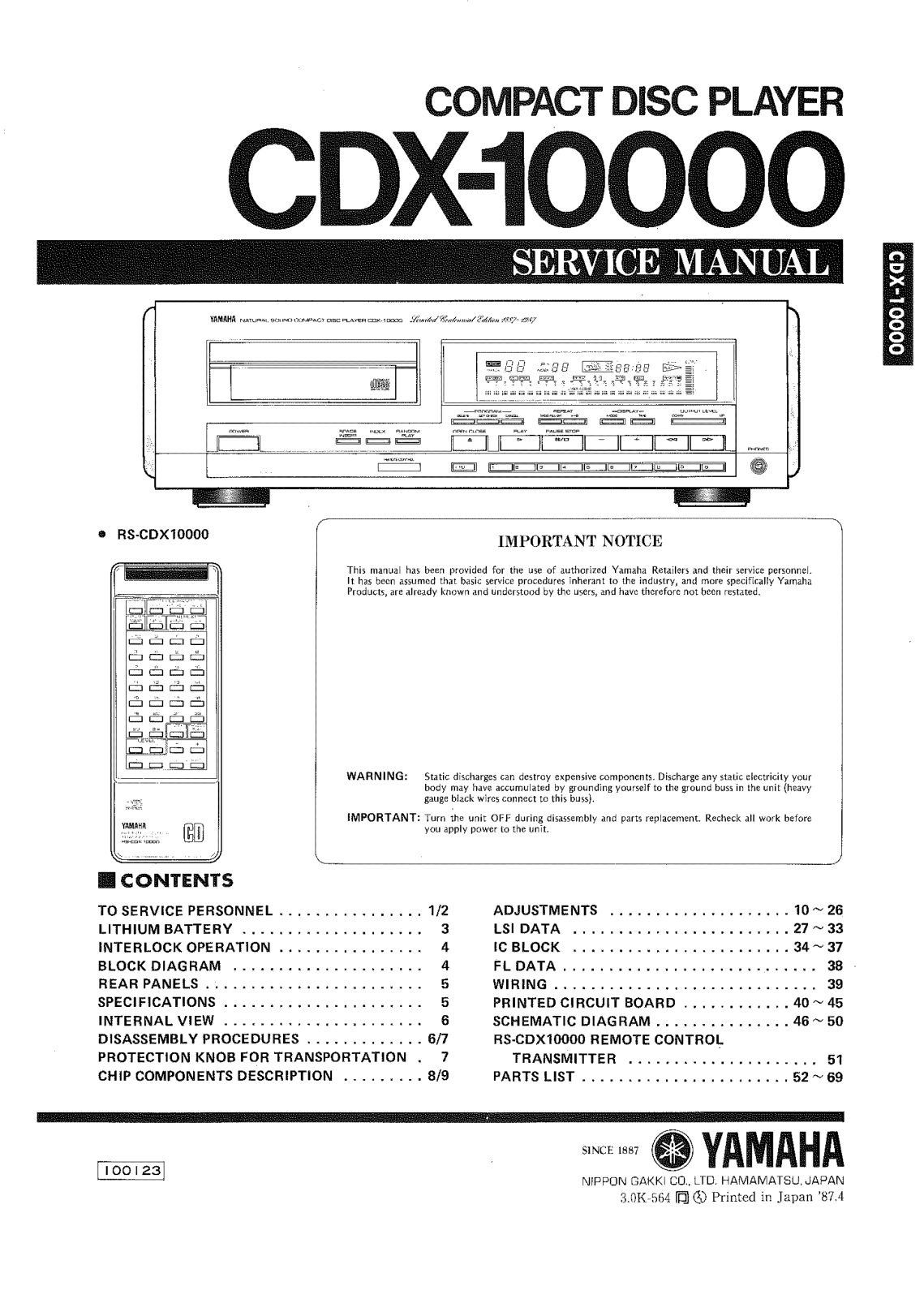 Yamaha CDX-10000 Service Manual