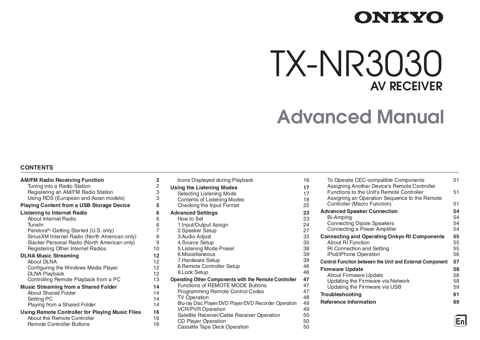 Onkyo TX-NR3030 Advanced Manual