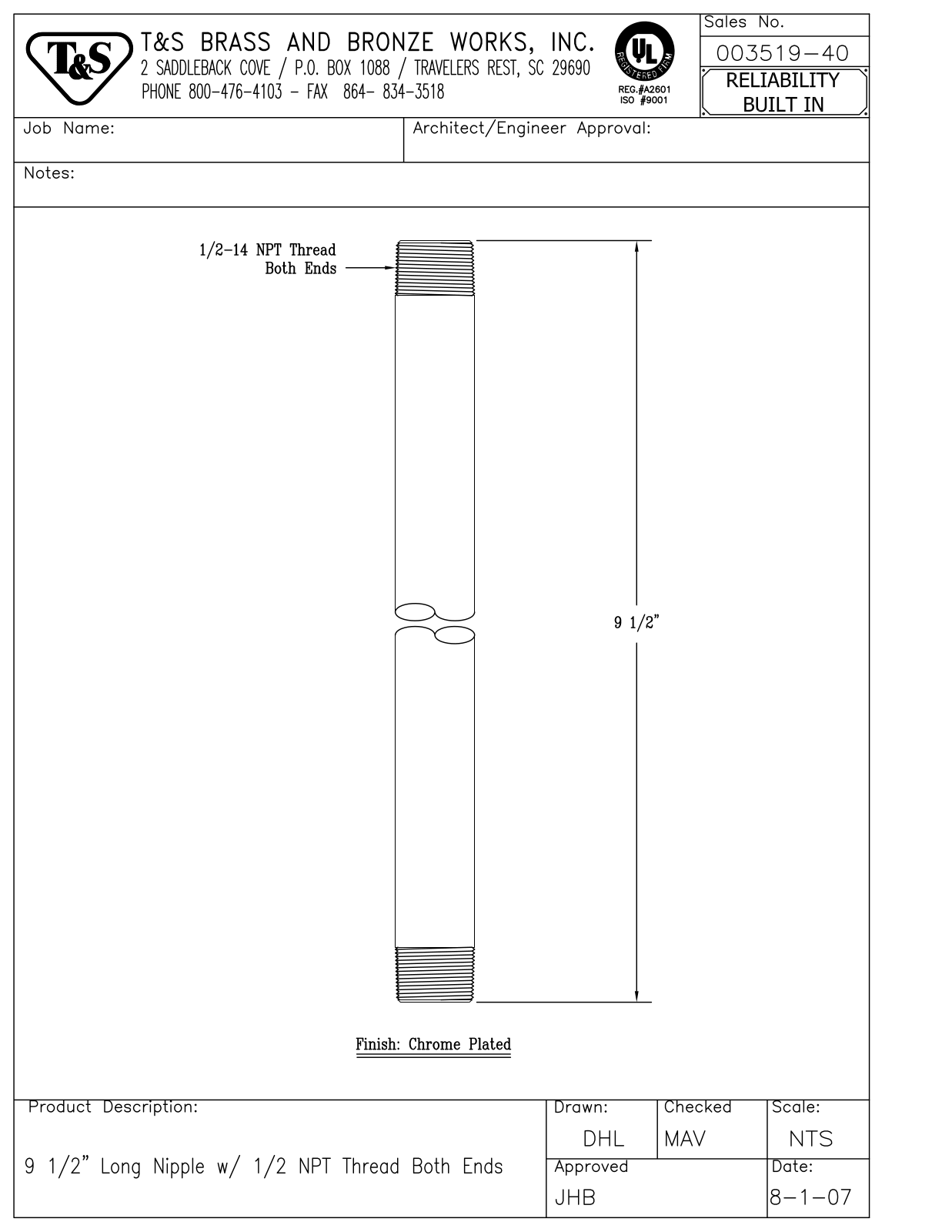 T&S Brass 003519-40 User Manual