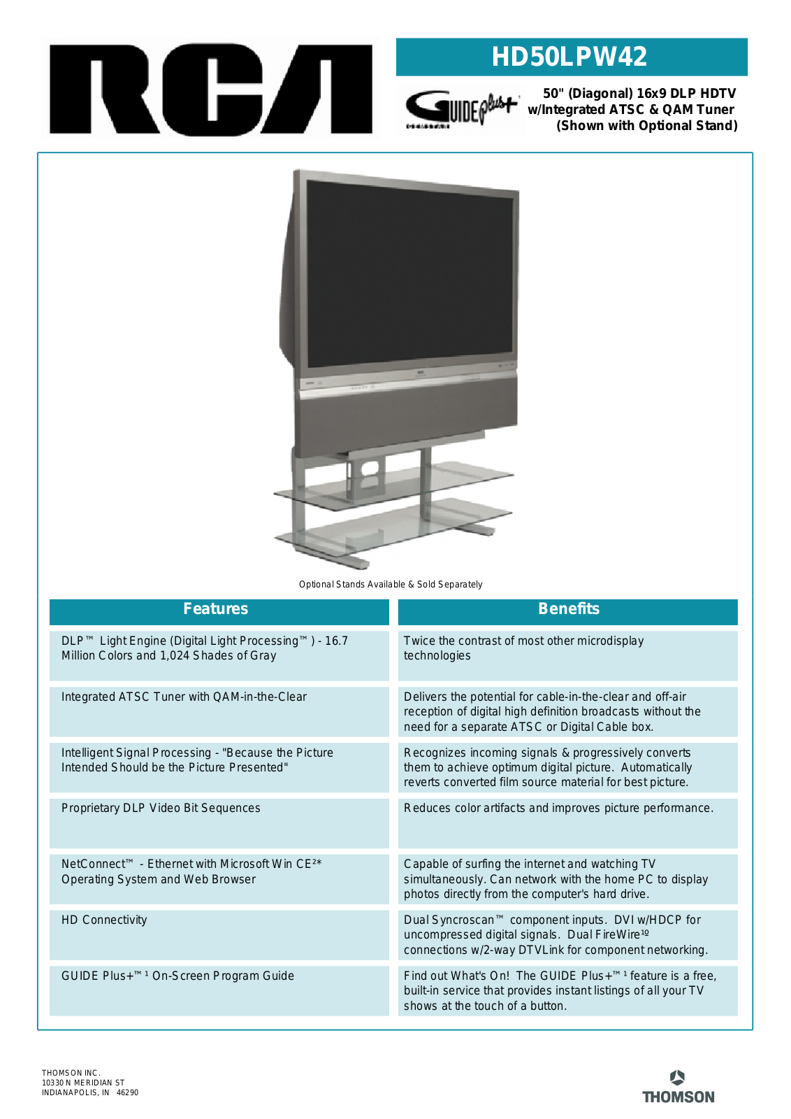 RCA HD50LPW42, HD61LPW42 Specification Sheet