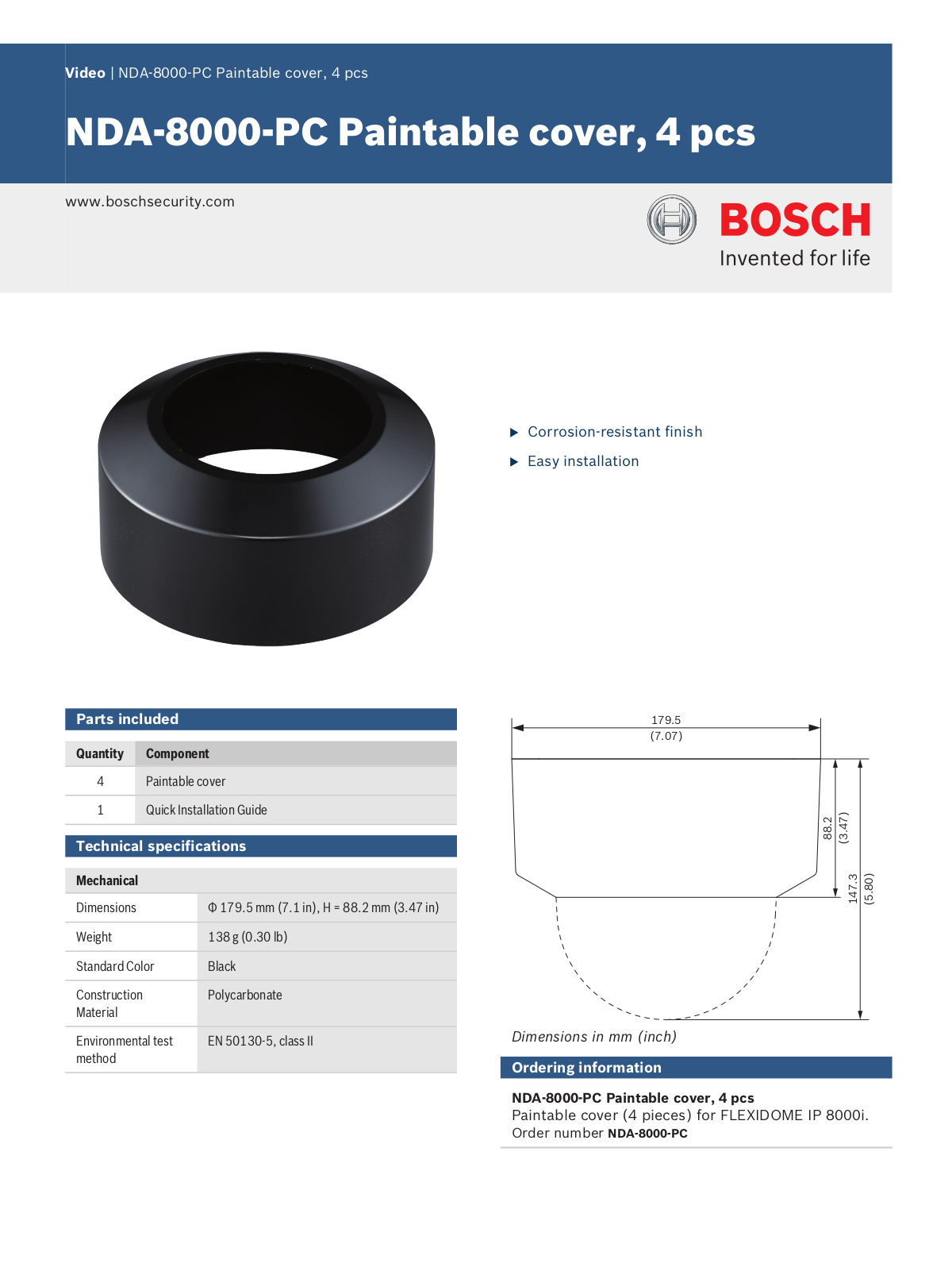 Bosch NDA-8000-PC Specsheet