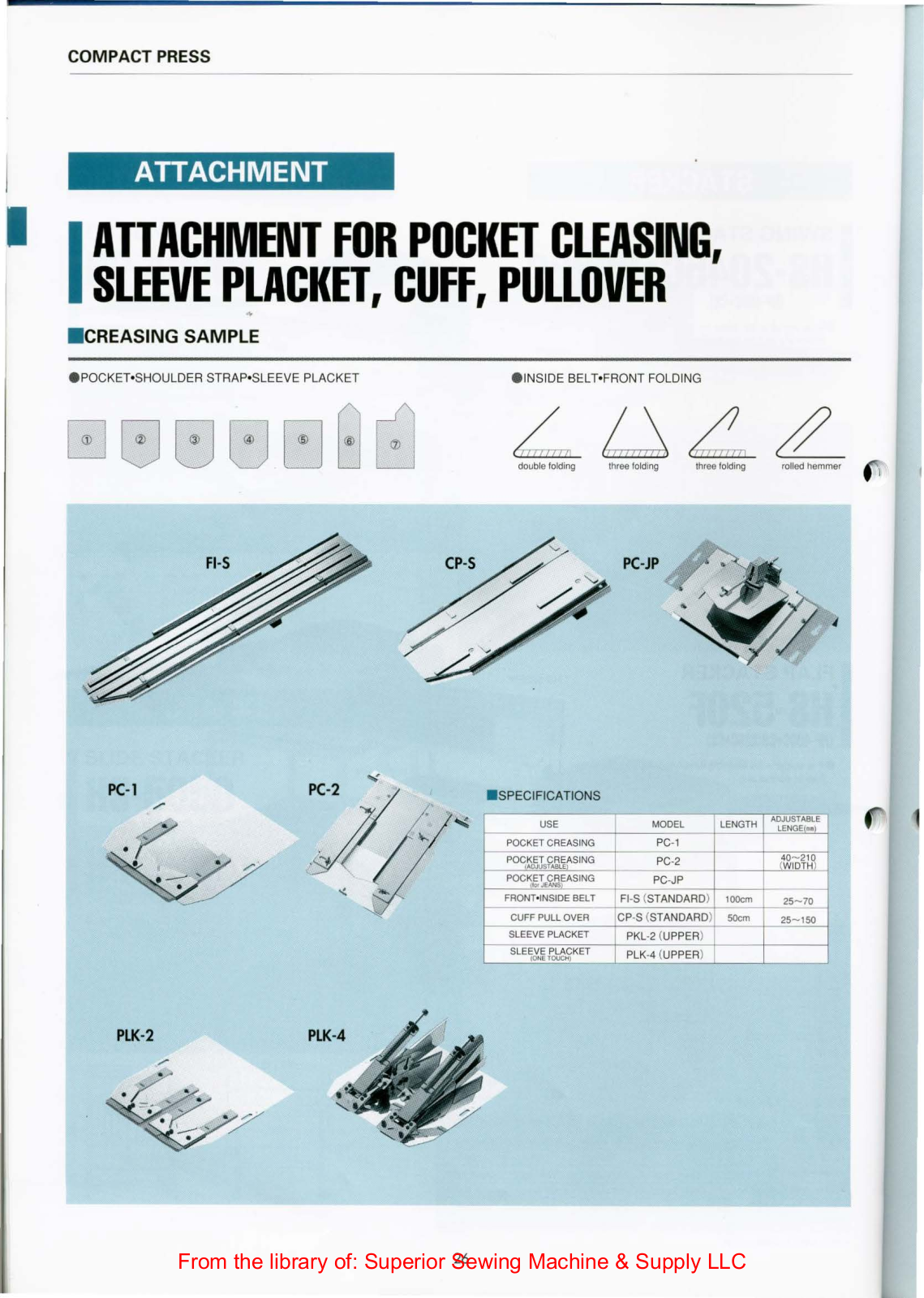 Hashima PC-1, PC-2, PC-JP, FI-S, CP-S Brochure