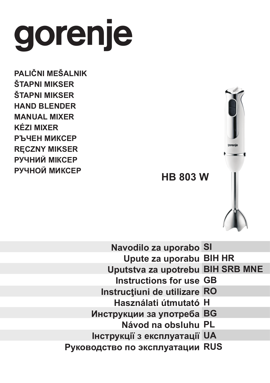 Gorenje HB 803 W User Manual